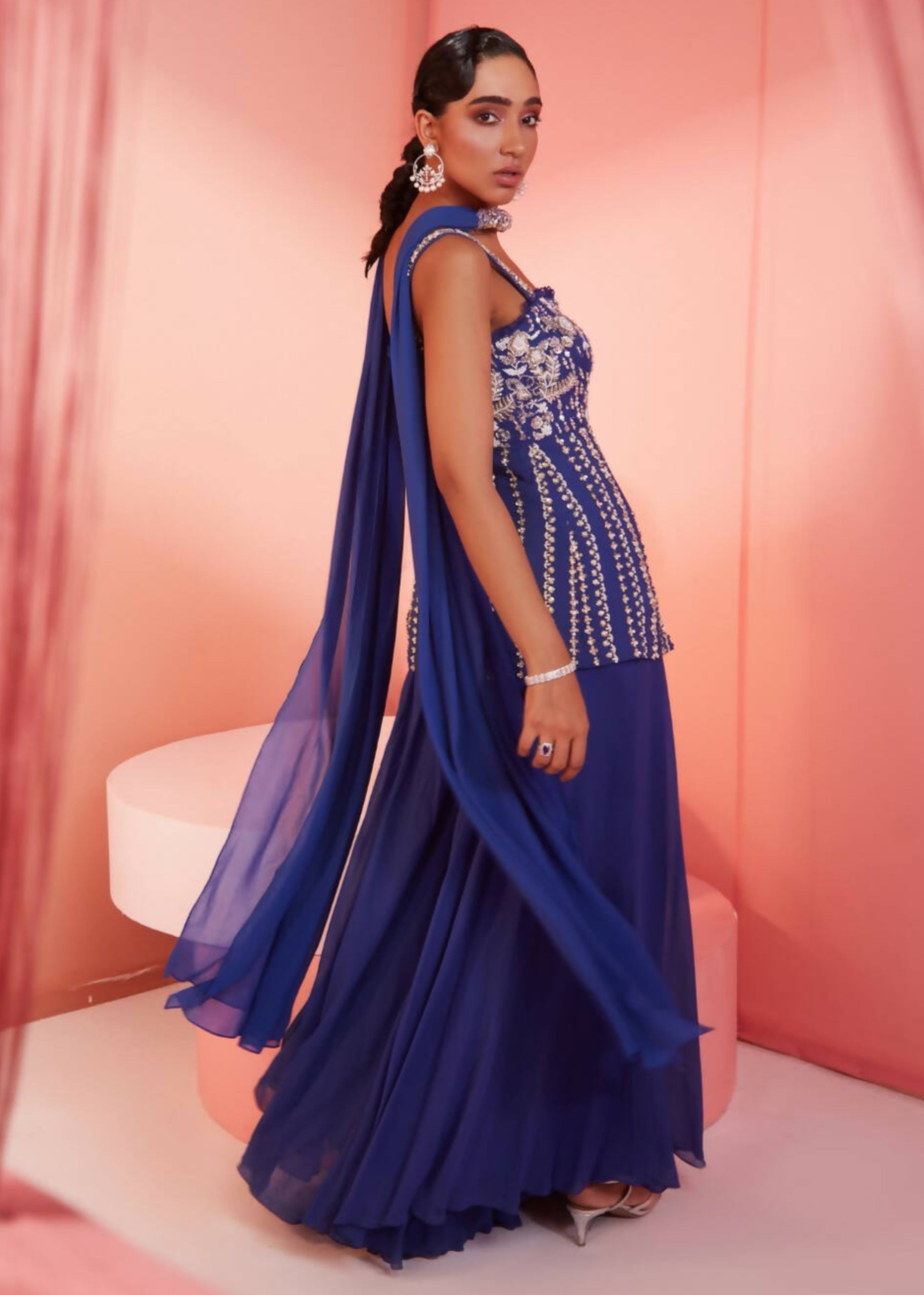 Ink Blue Peplum Kurta and Palazzo Set
