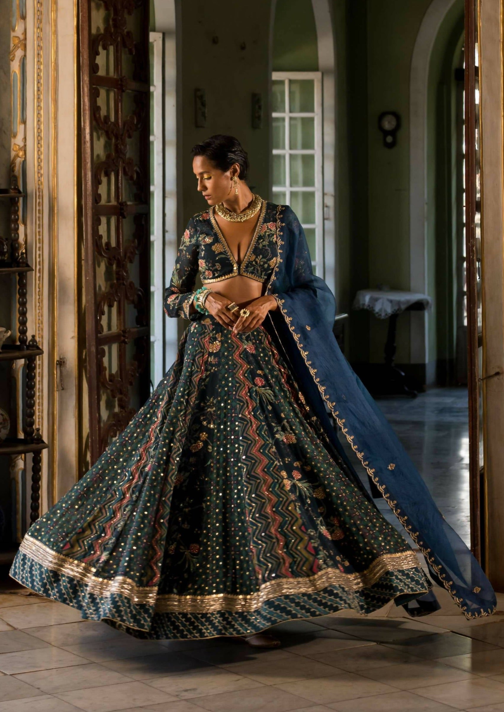 Multi Kali Print Lehenga Set