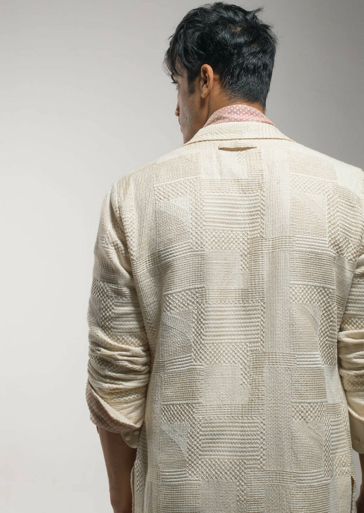 Beige Textured Overcoat