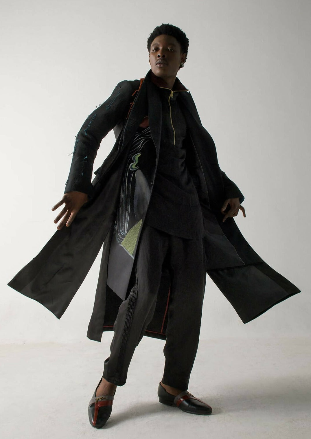 Black Long Overcoat Set