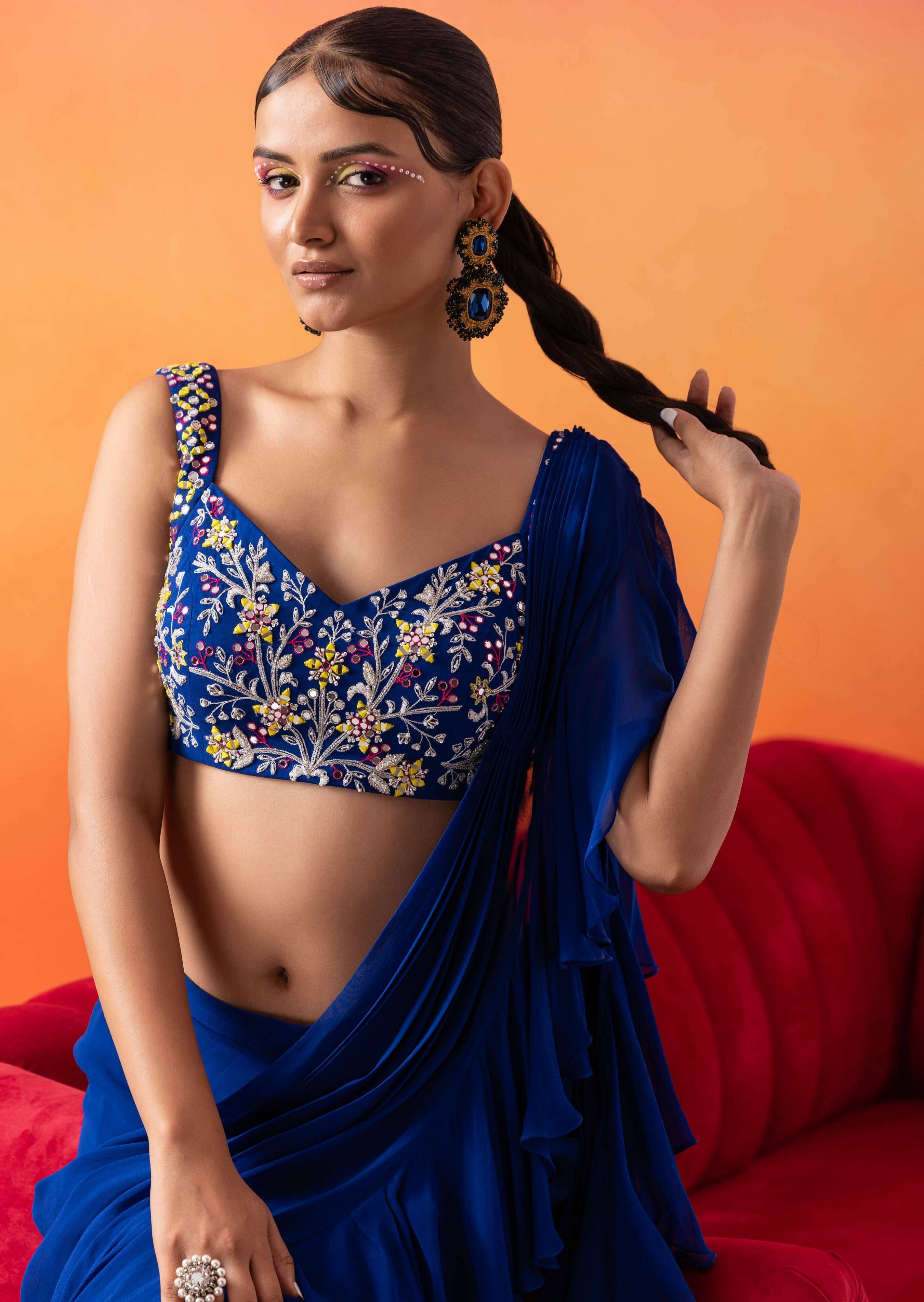Electric Blue Ruffle Sari