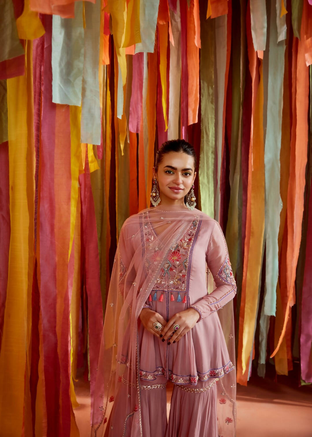 Mauve A-Line Kurta and Sharara Set