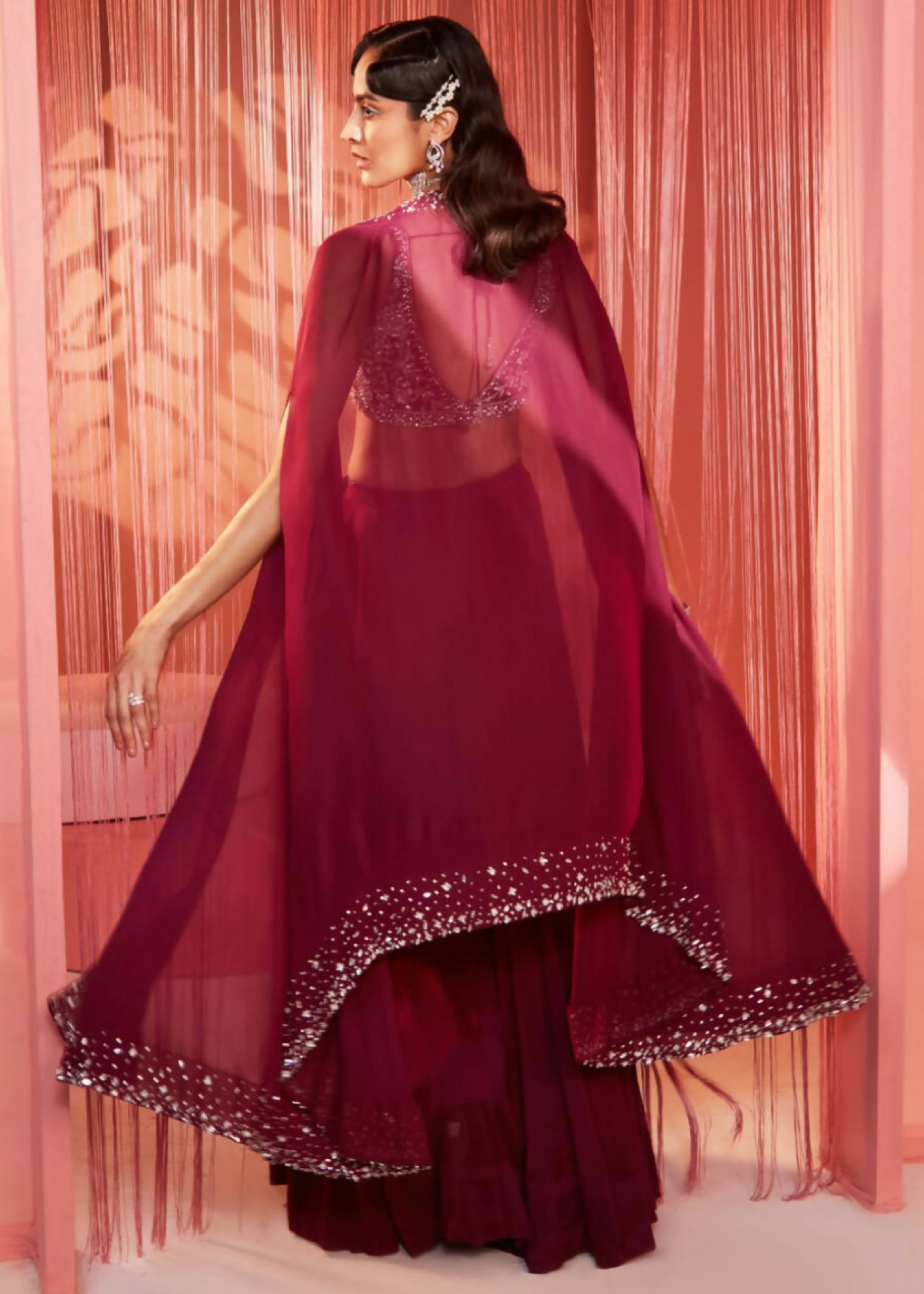 Plum Cape Blouse and Palazzo Set