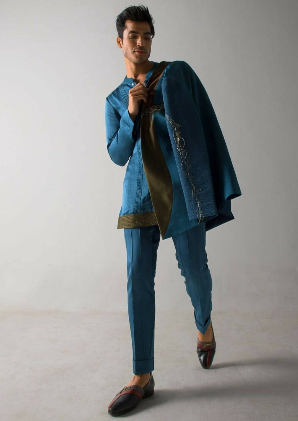 Teal Blue Pintuck Trousers