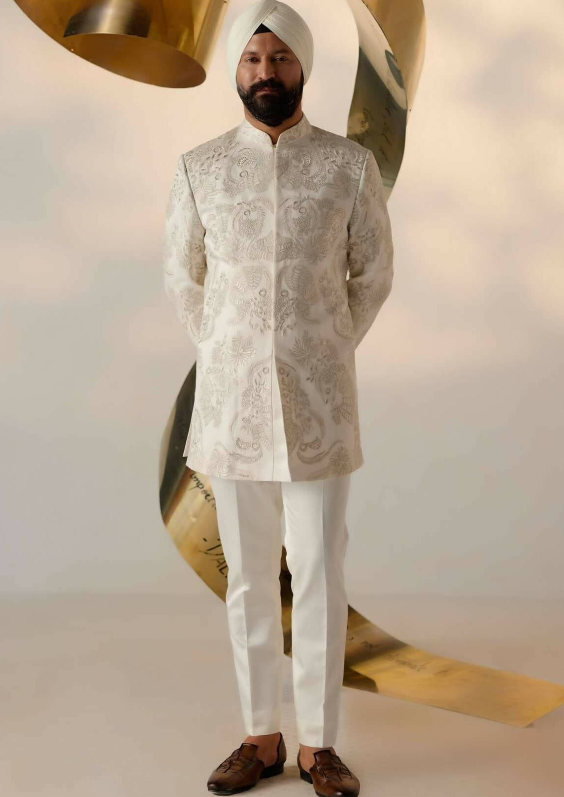 Mother Of Pearl Long Bandhgala Set