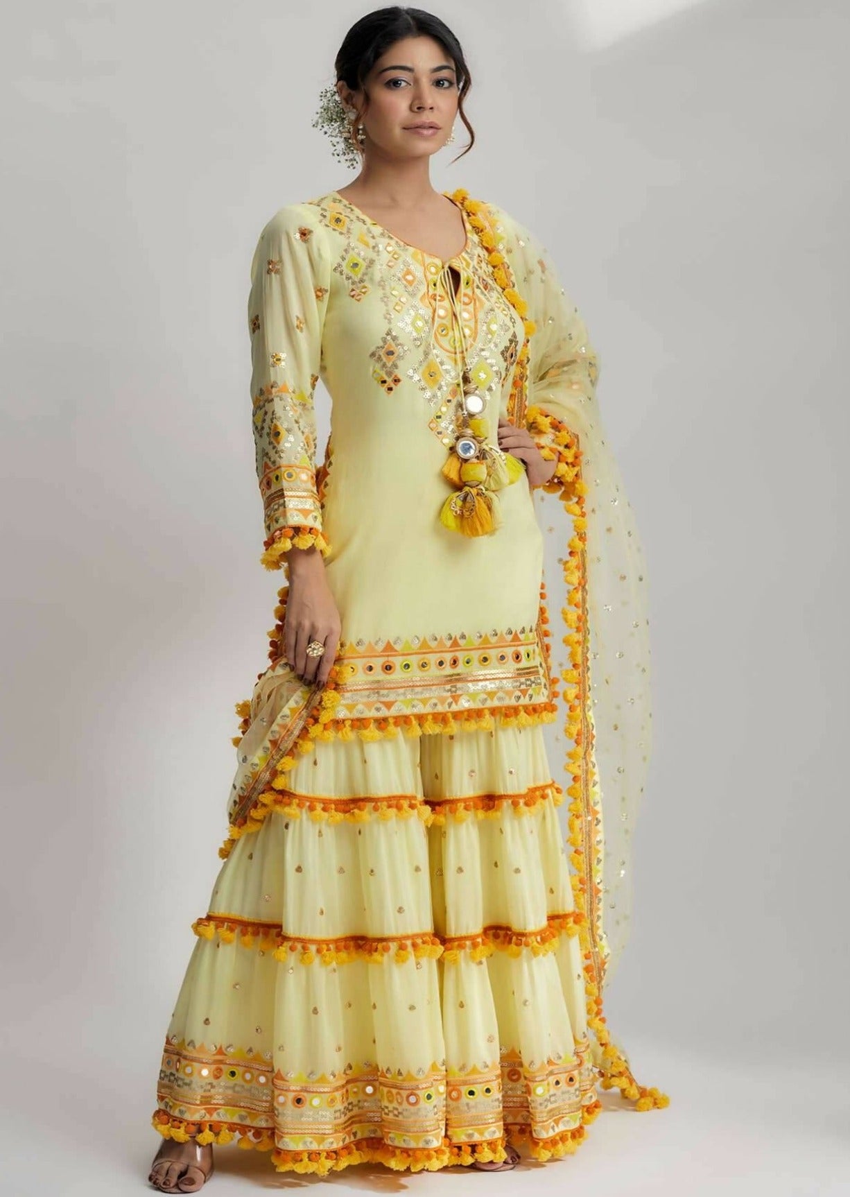 Yellow Maahika Layered Sharara Set
