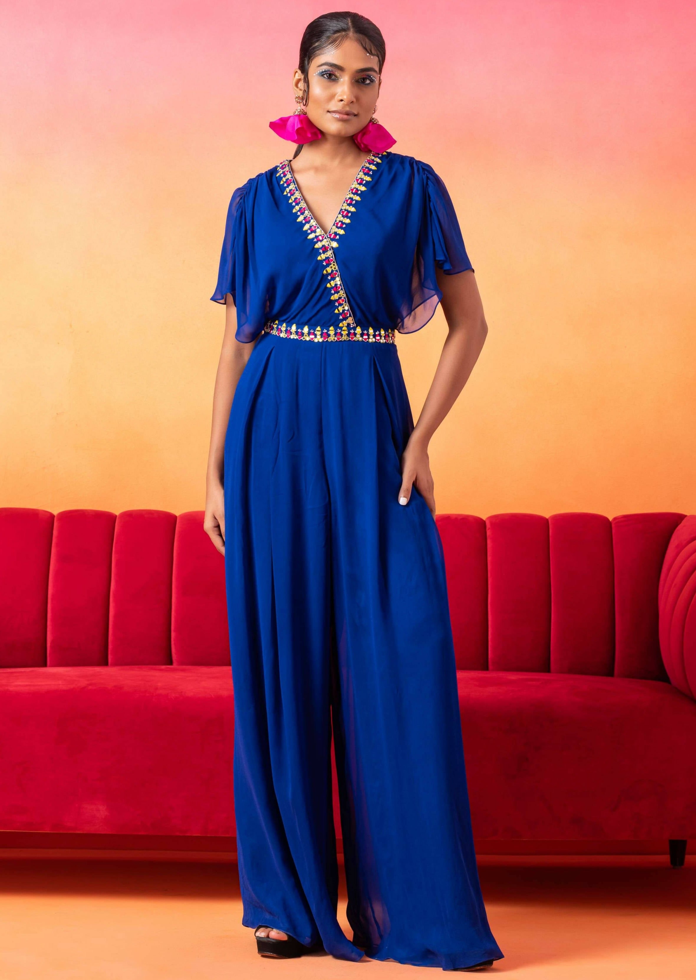 Electric Blue Pre-Draped Jumpsuit
