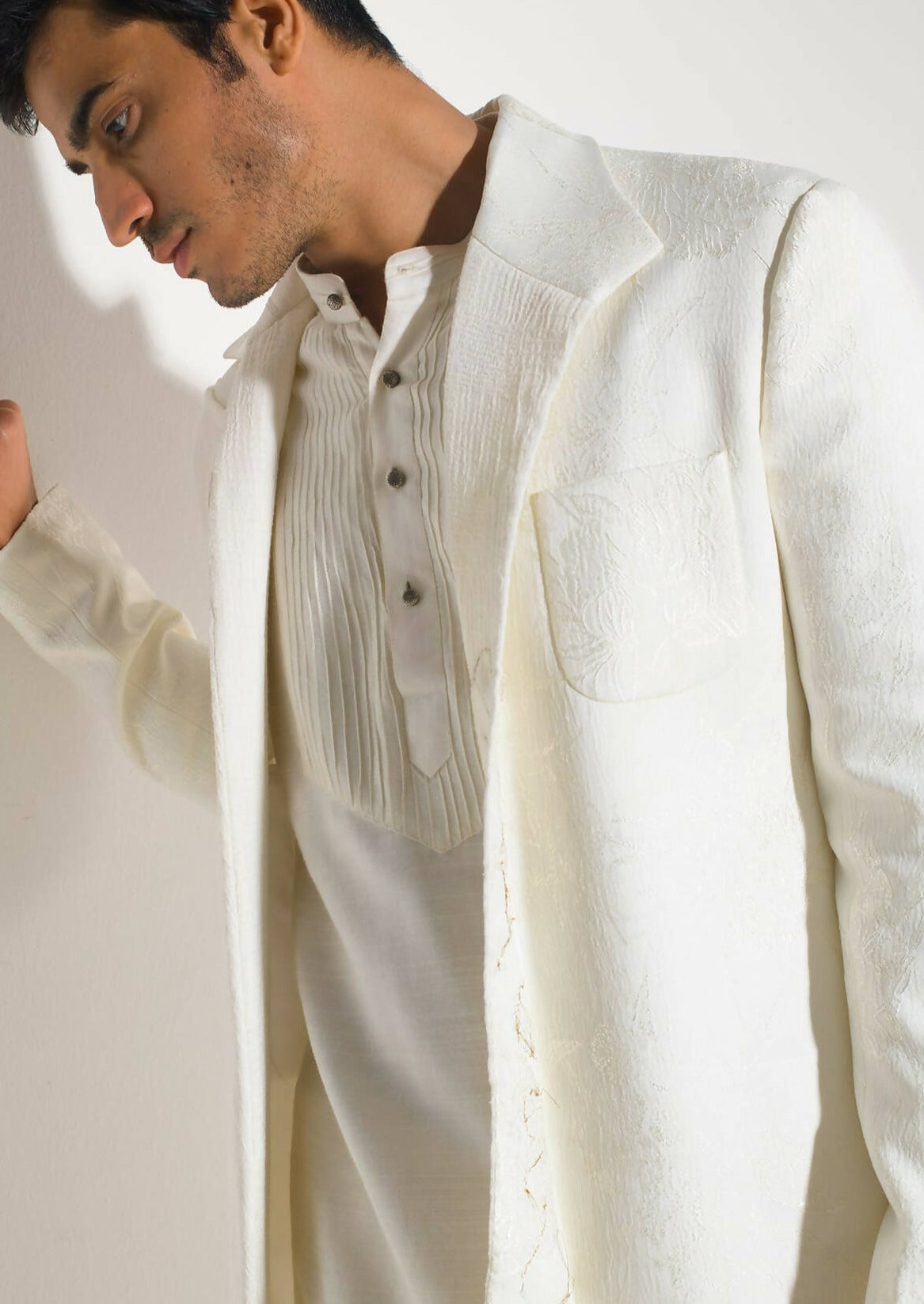 Ivory Textured Overcoat Set