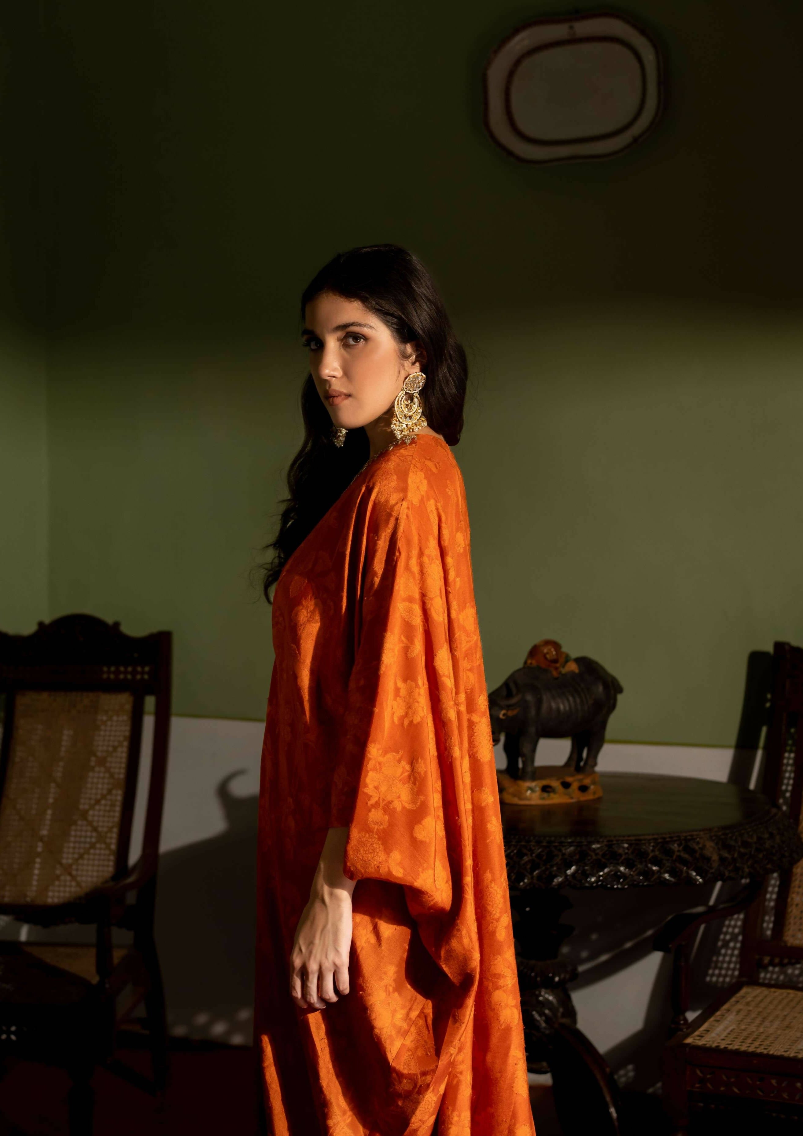 Burnt Orange Self Woven Kaftan