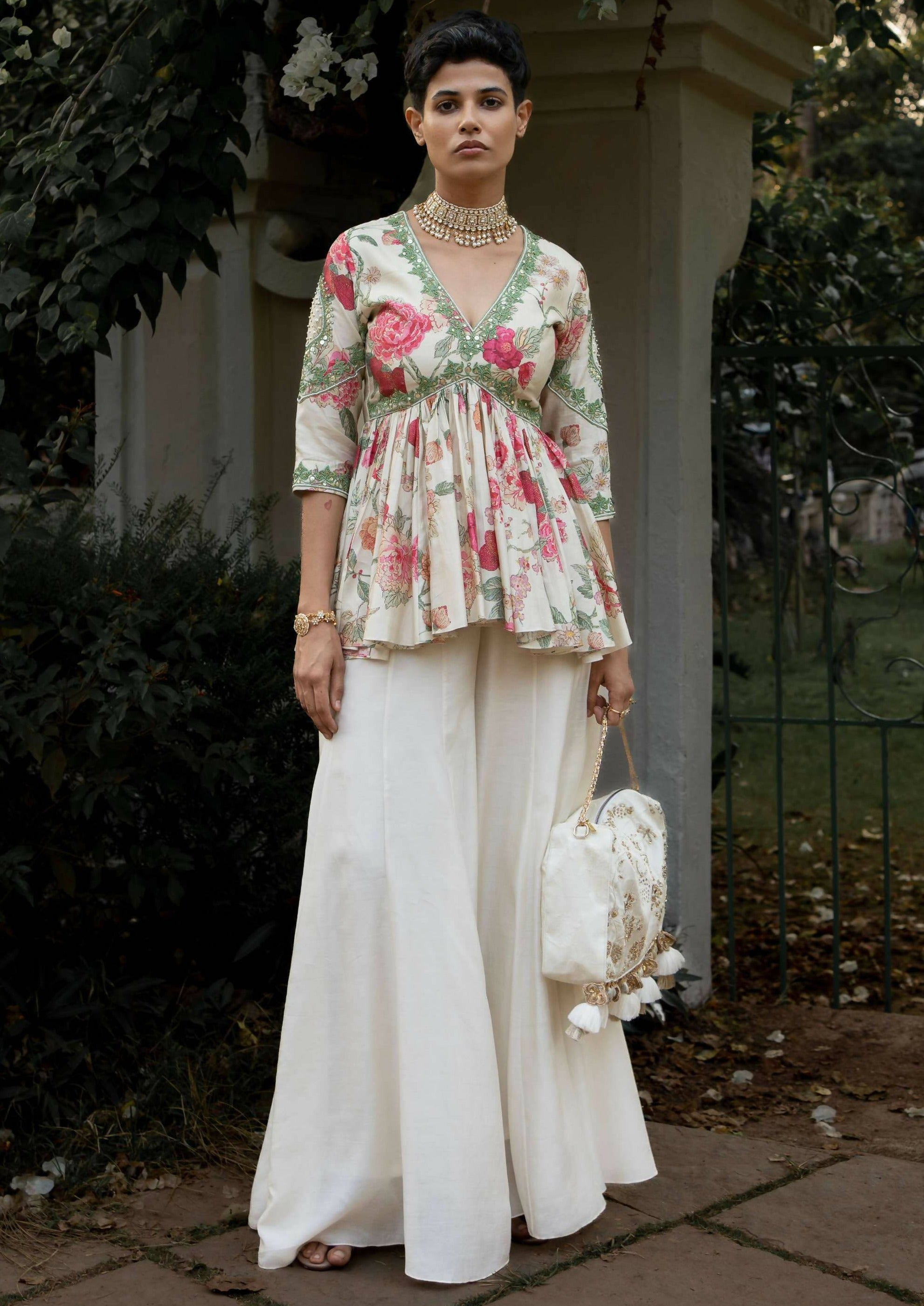 Leaf Floral Petal Peplum Set