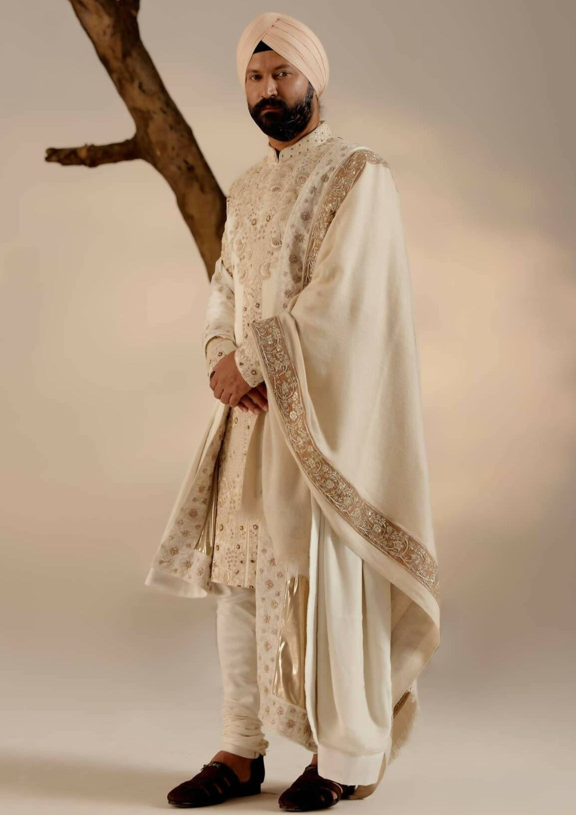 Butter Cream Sherwani Set