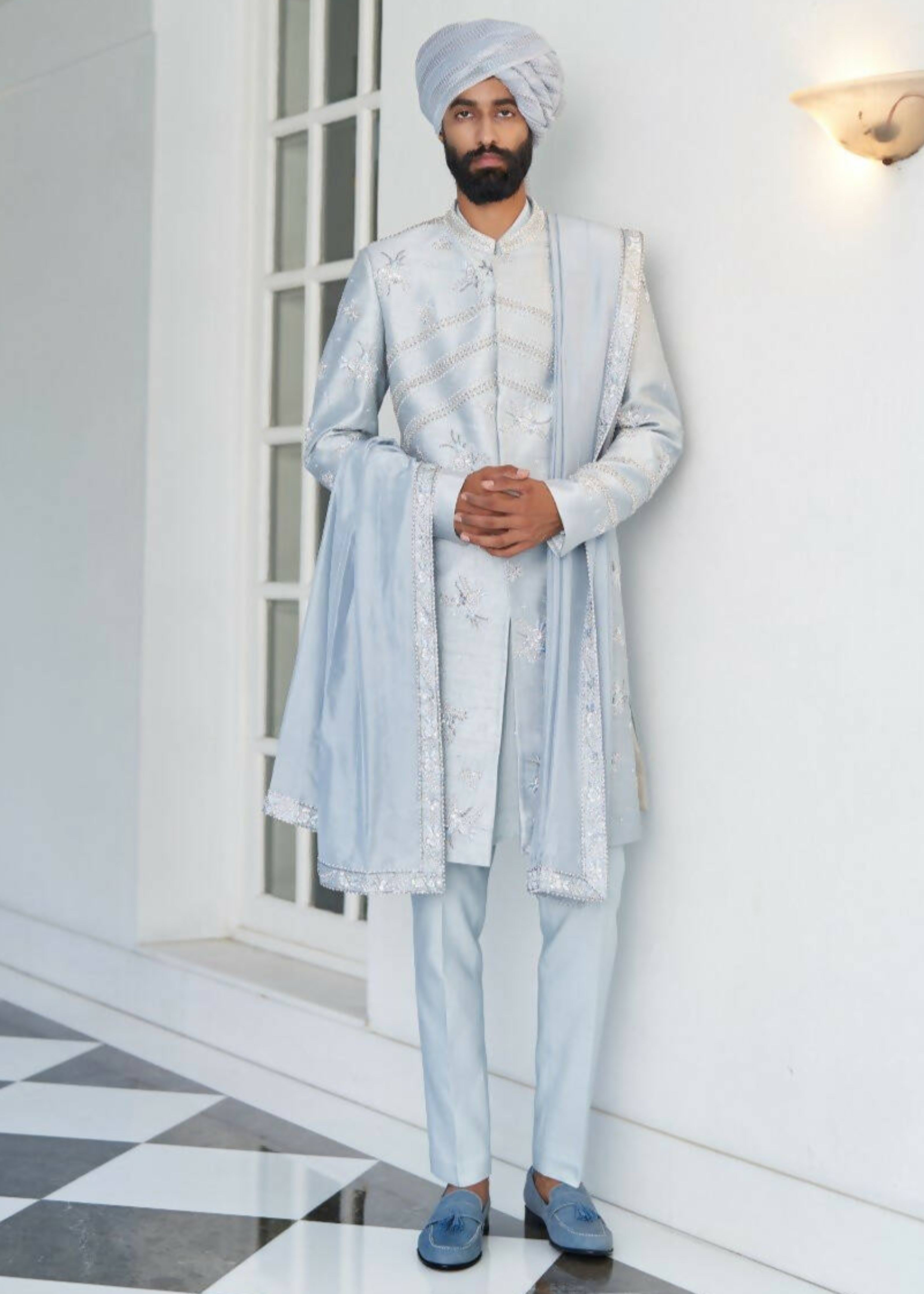 Ash Blue Sherwani Set