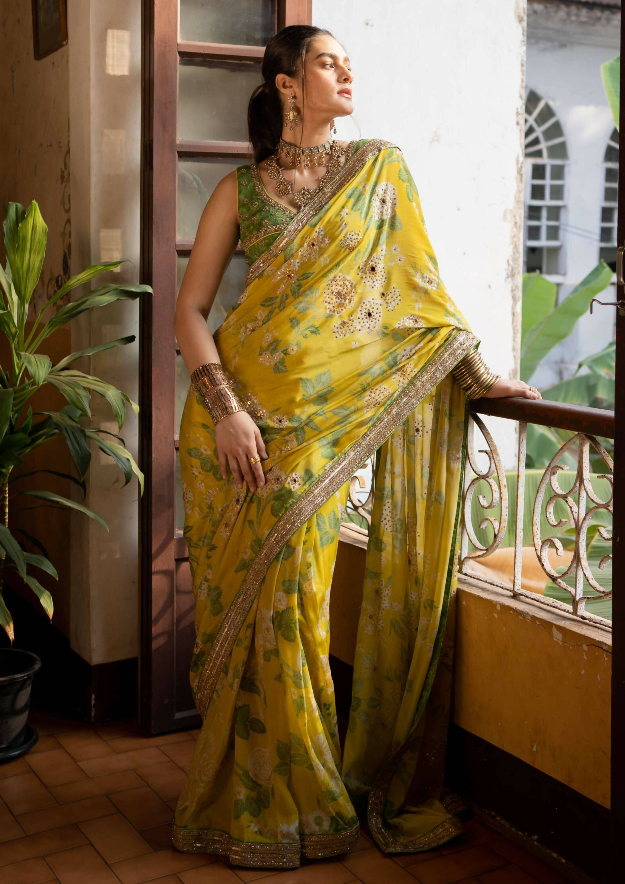 Yellow Mint Sari Set
