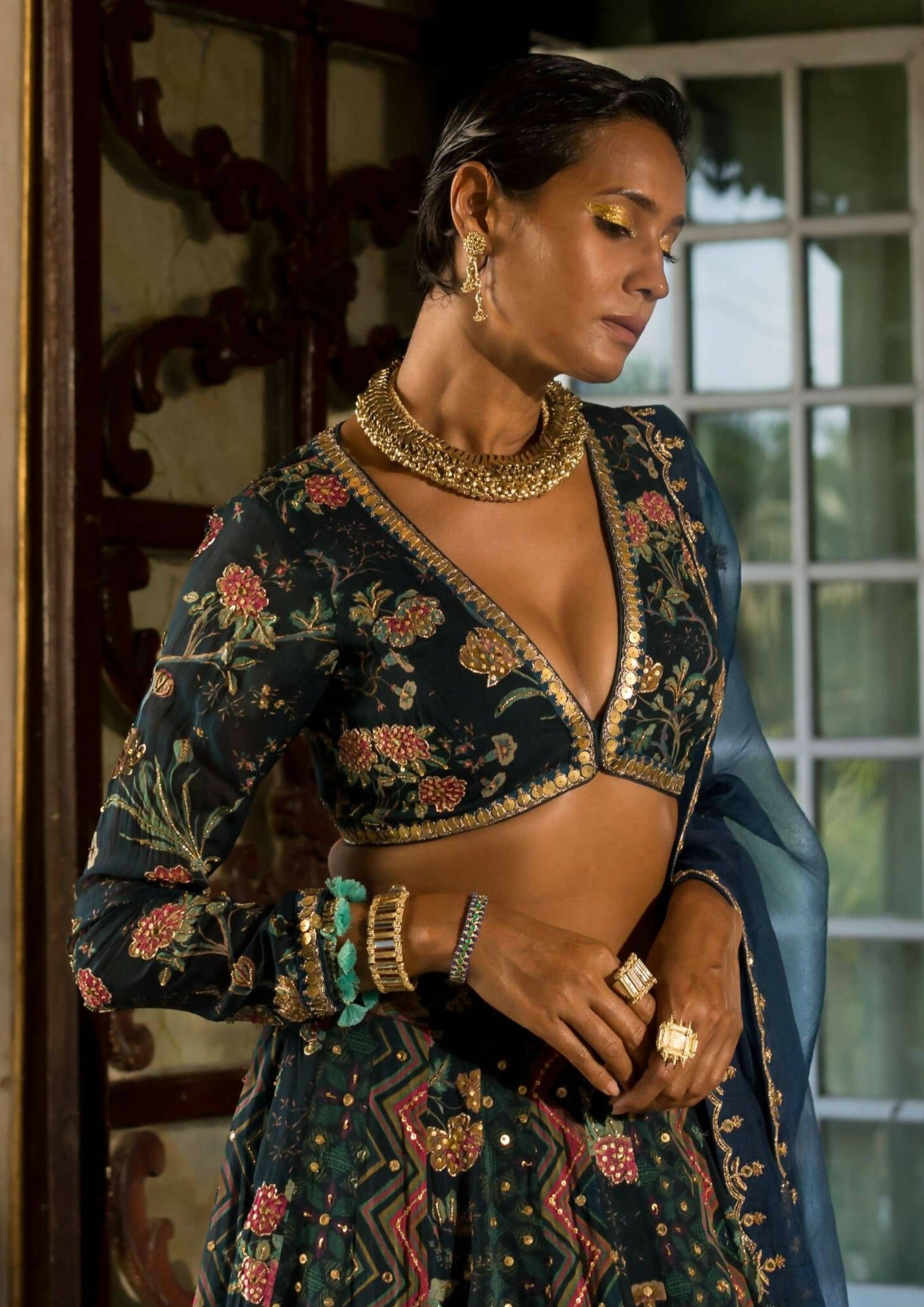 Multi Kali Print Lehenga Set