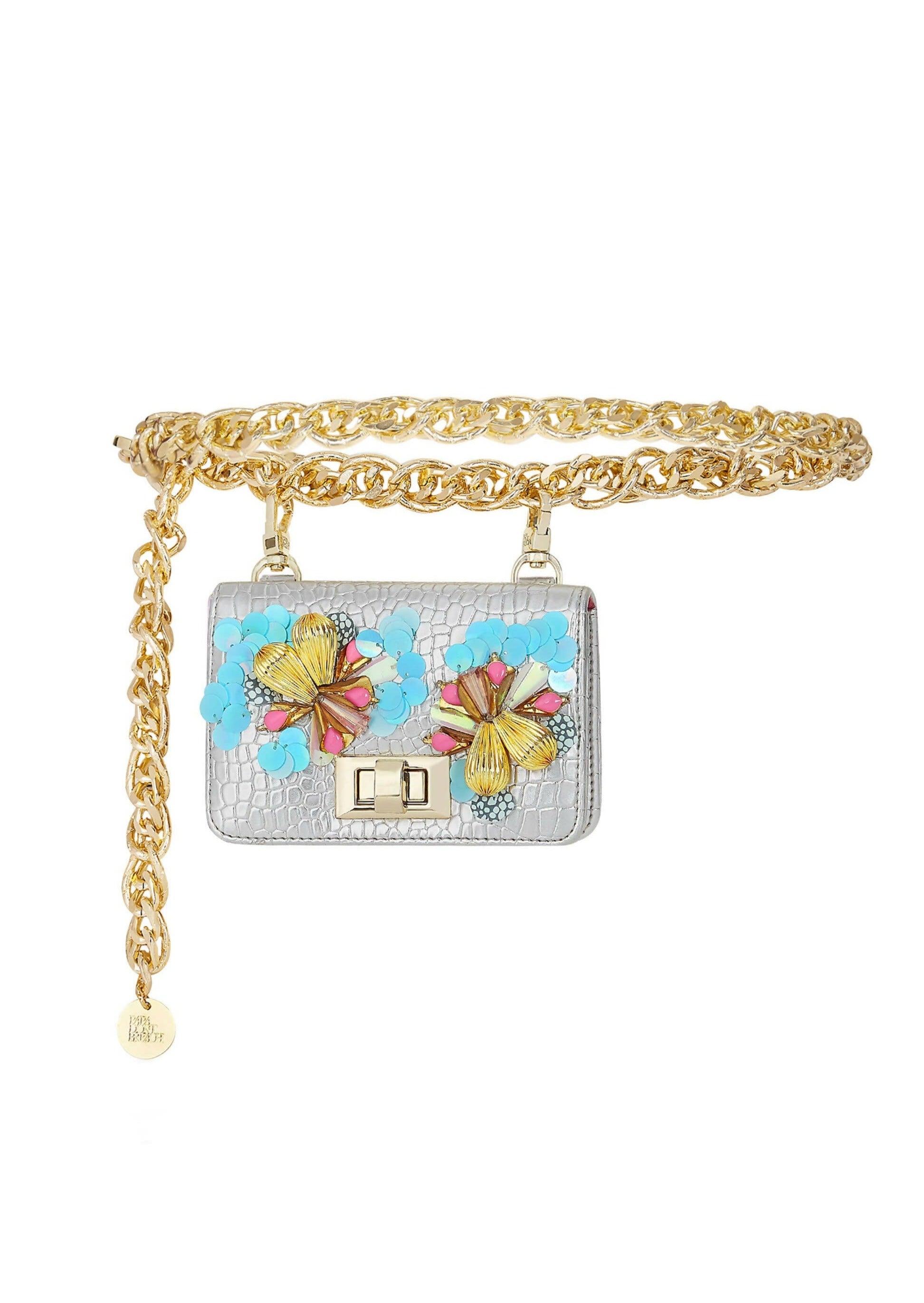 Silver Embellished Chain-Link Belt Bag