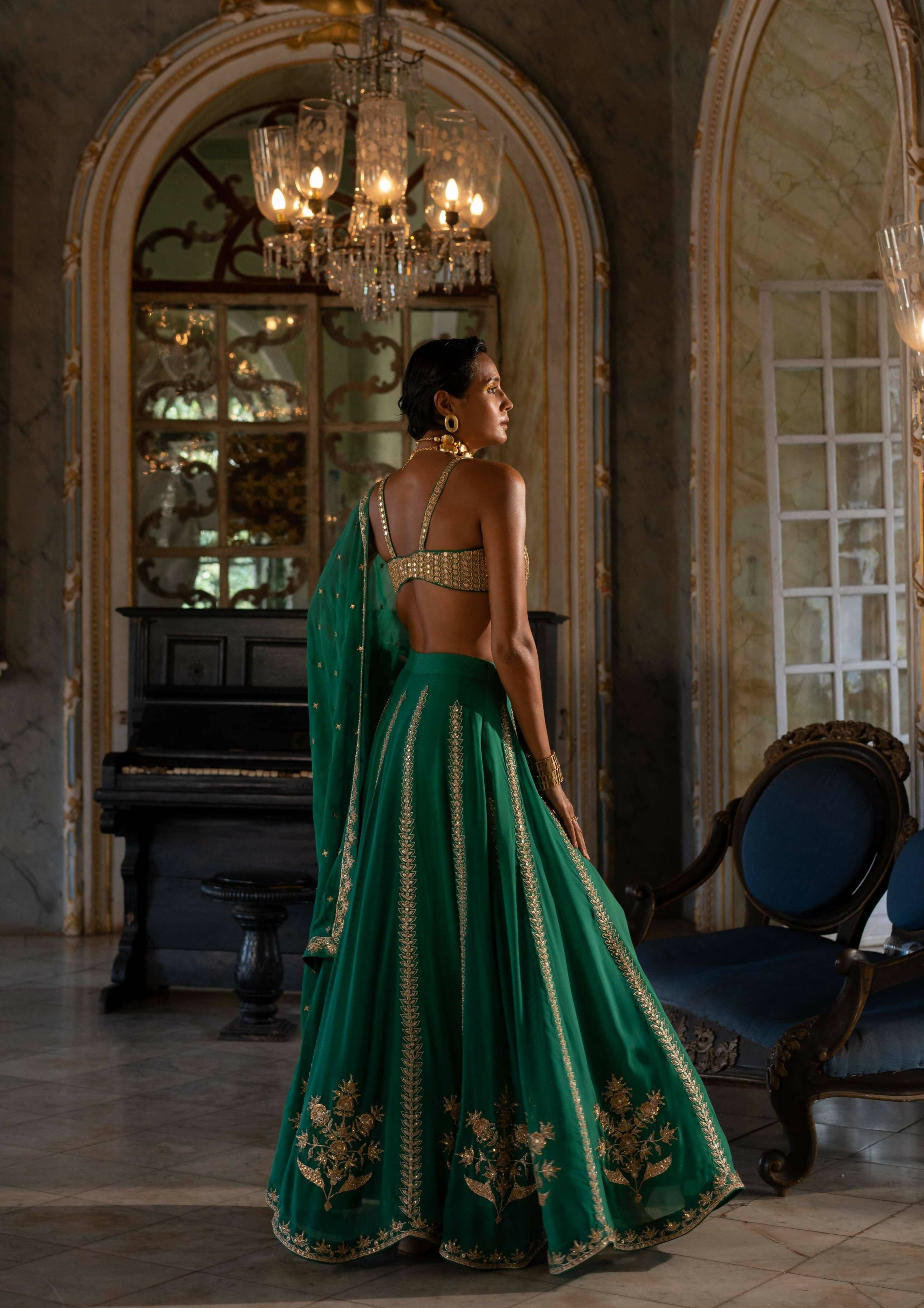 Emerald Green Mirror Lehenga Set