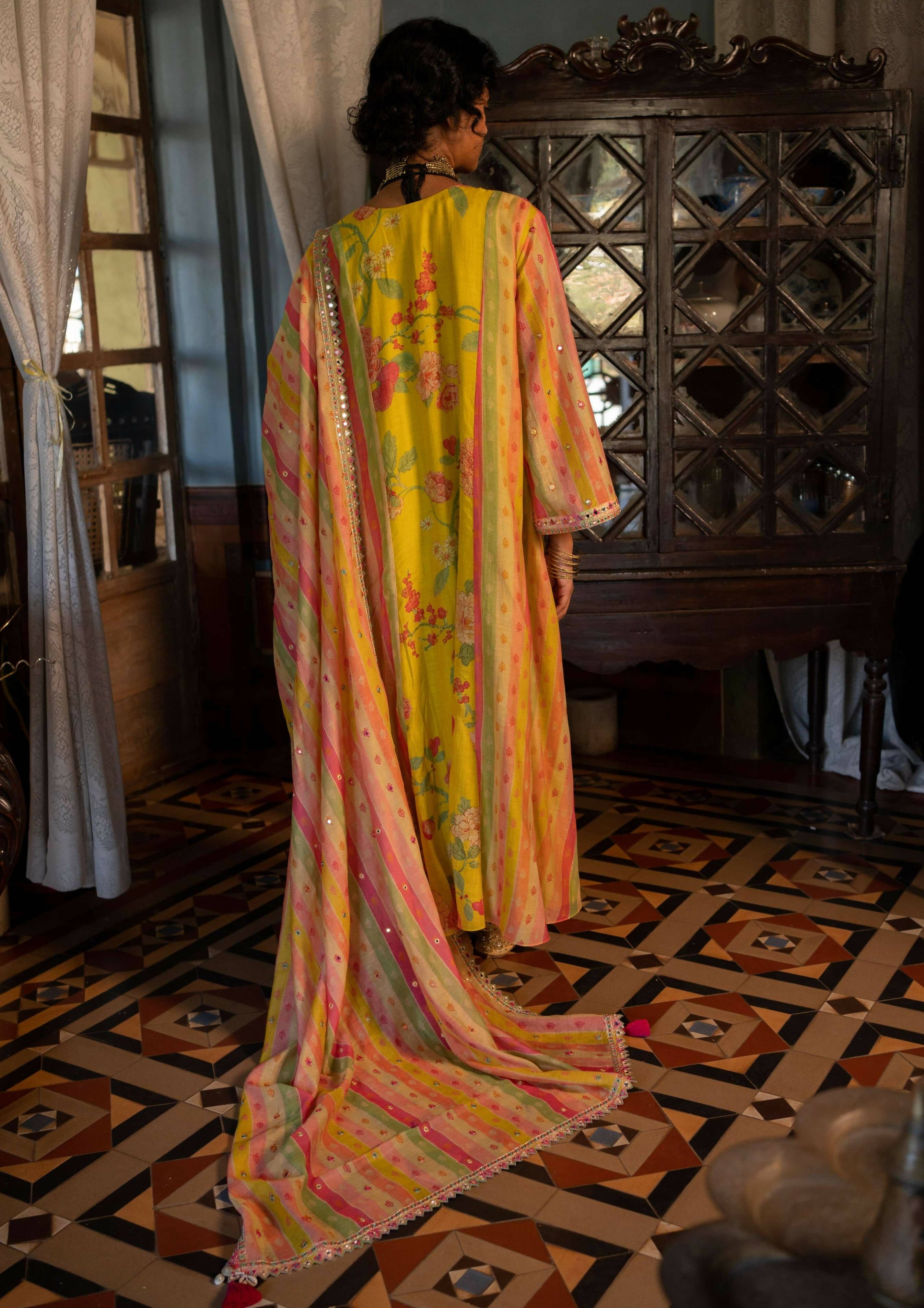 Floral Striped Kurta Set