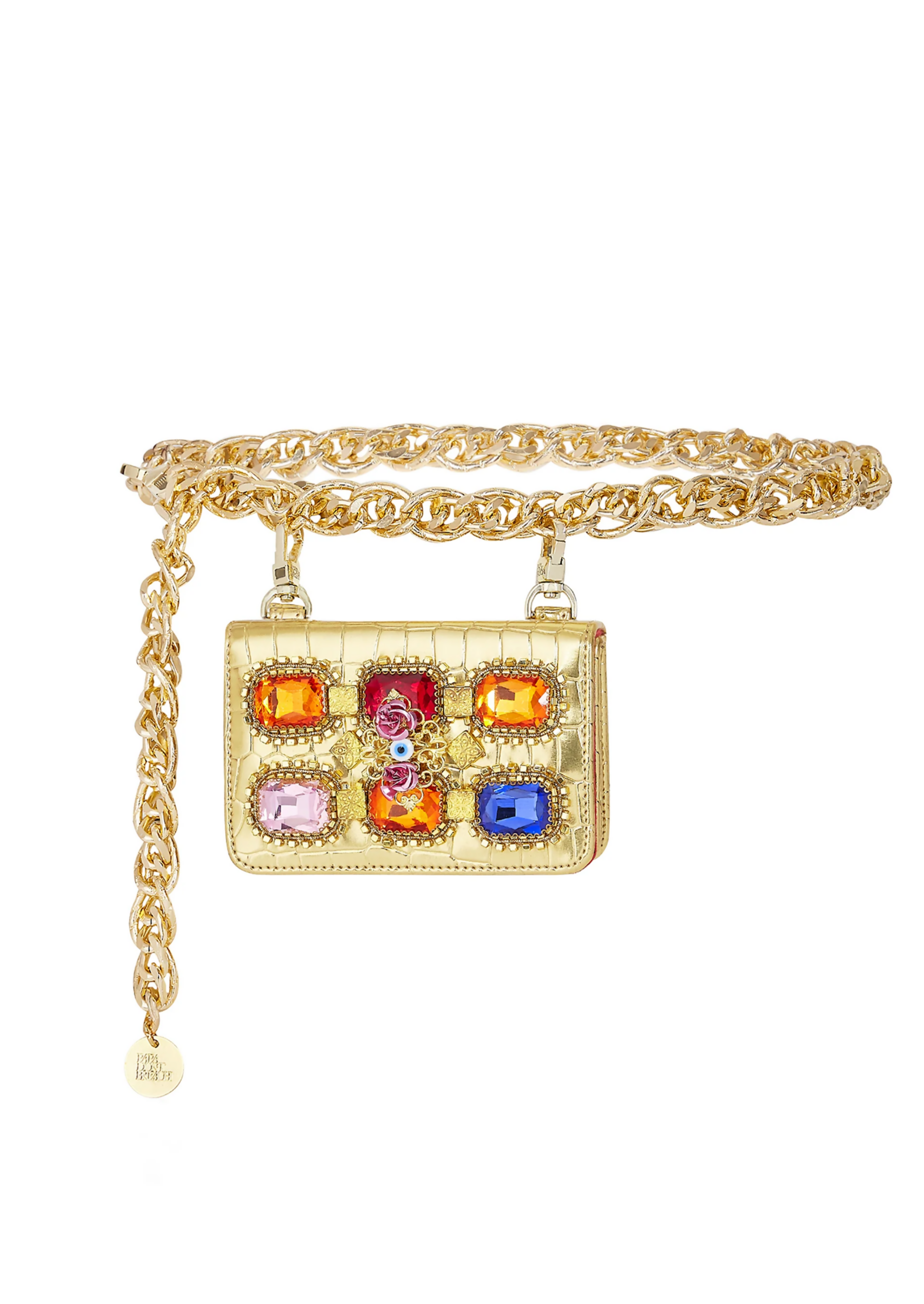 Bejeweled Gold Chain-Link Belt Bag