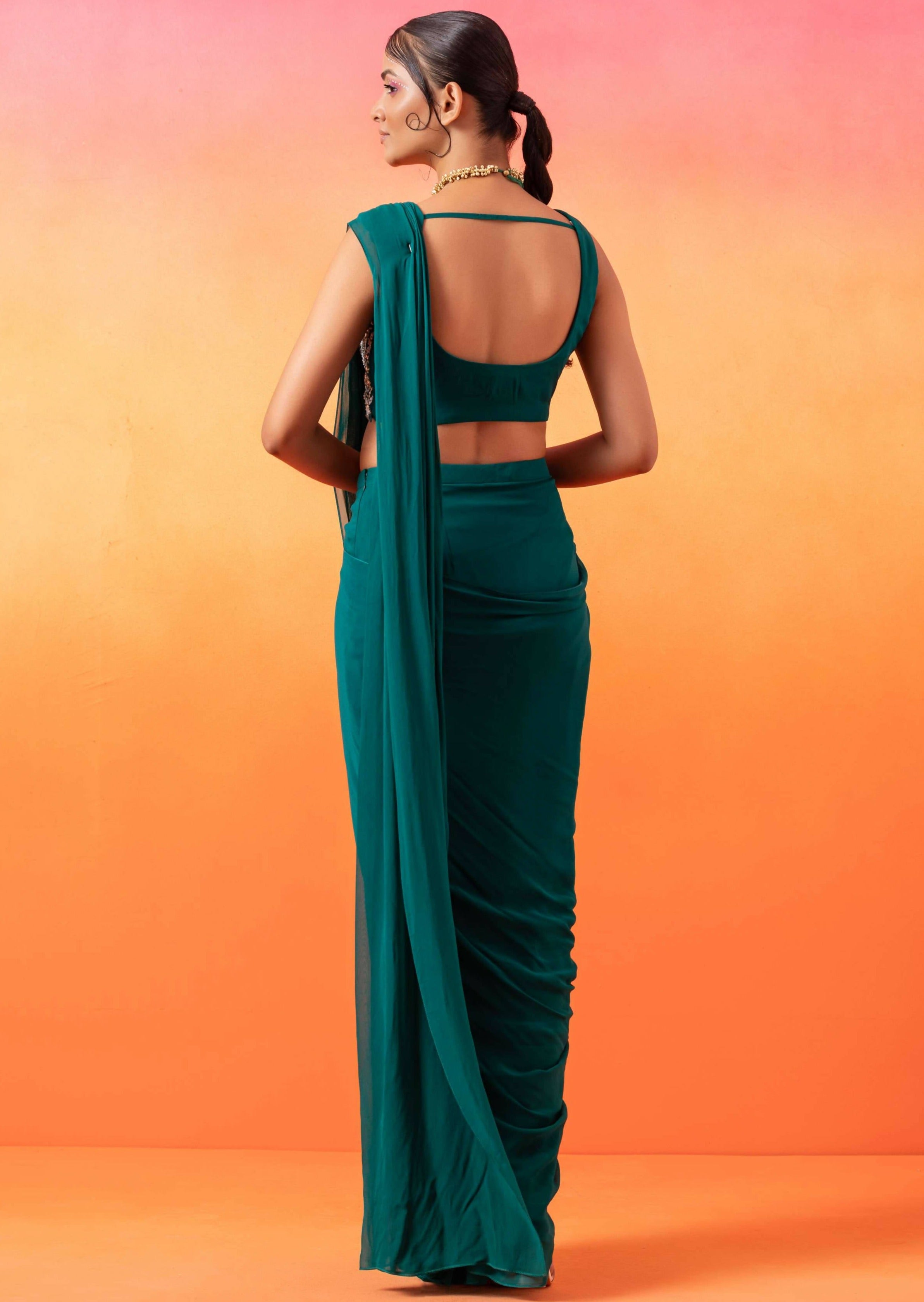 Emerald Green Pre-stitched Sari