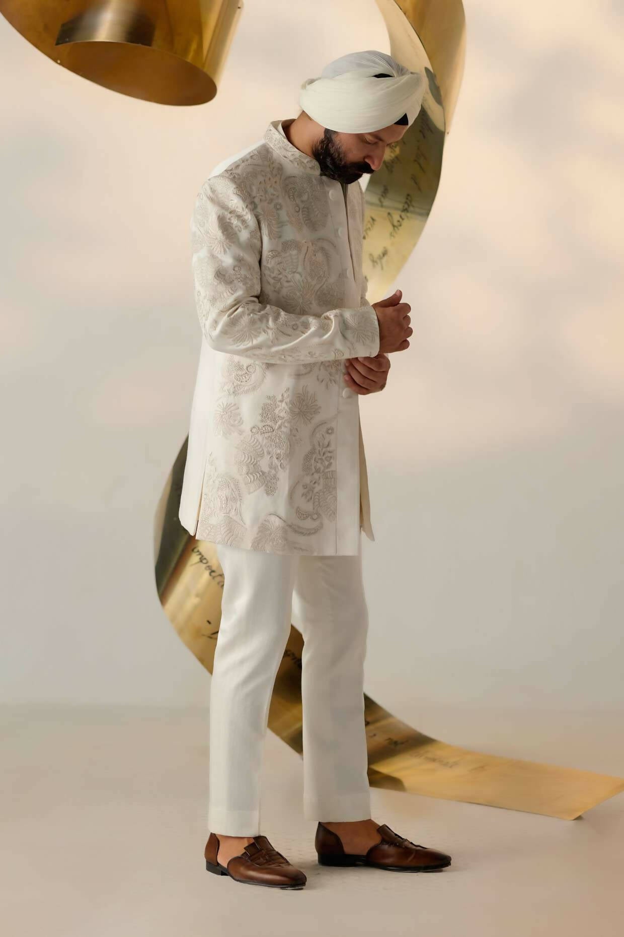 Mother Of Pearl Long Bandhgala Set