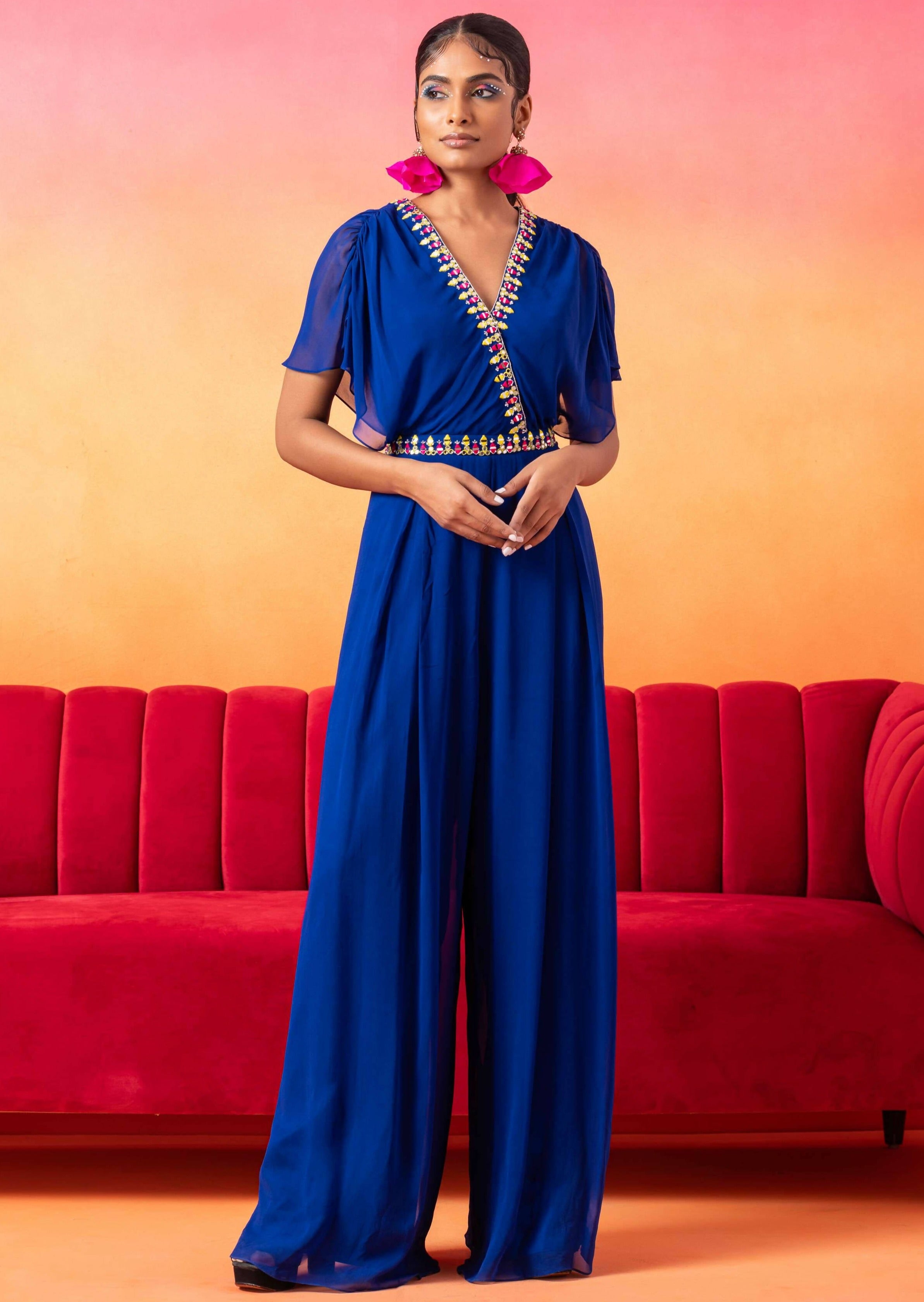 Electric Blue Pre-Draped Jumpsuit