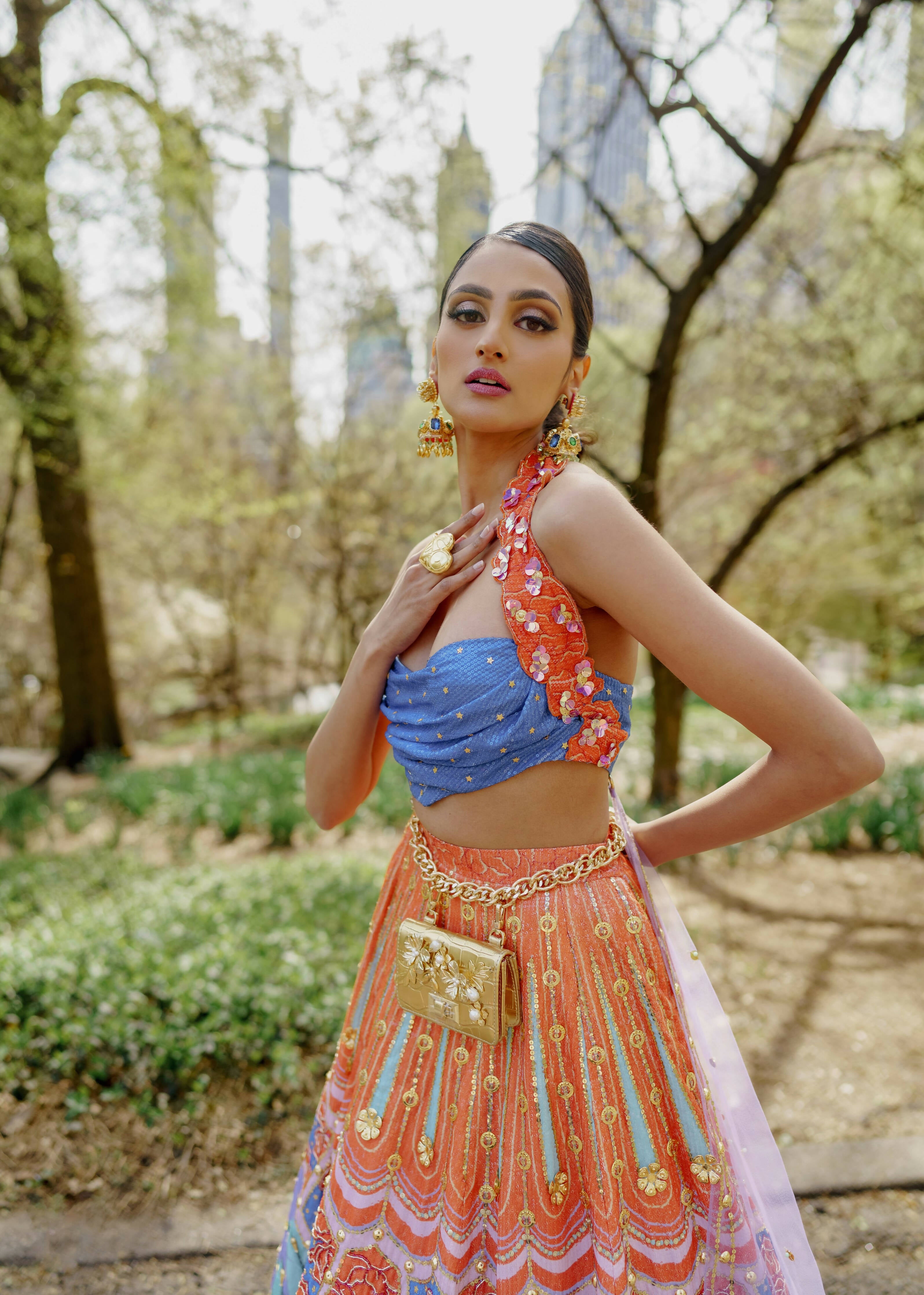 Serenity: Lilac Printed and Embellished Full Lehenga Set