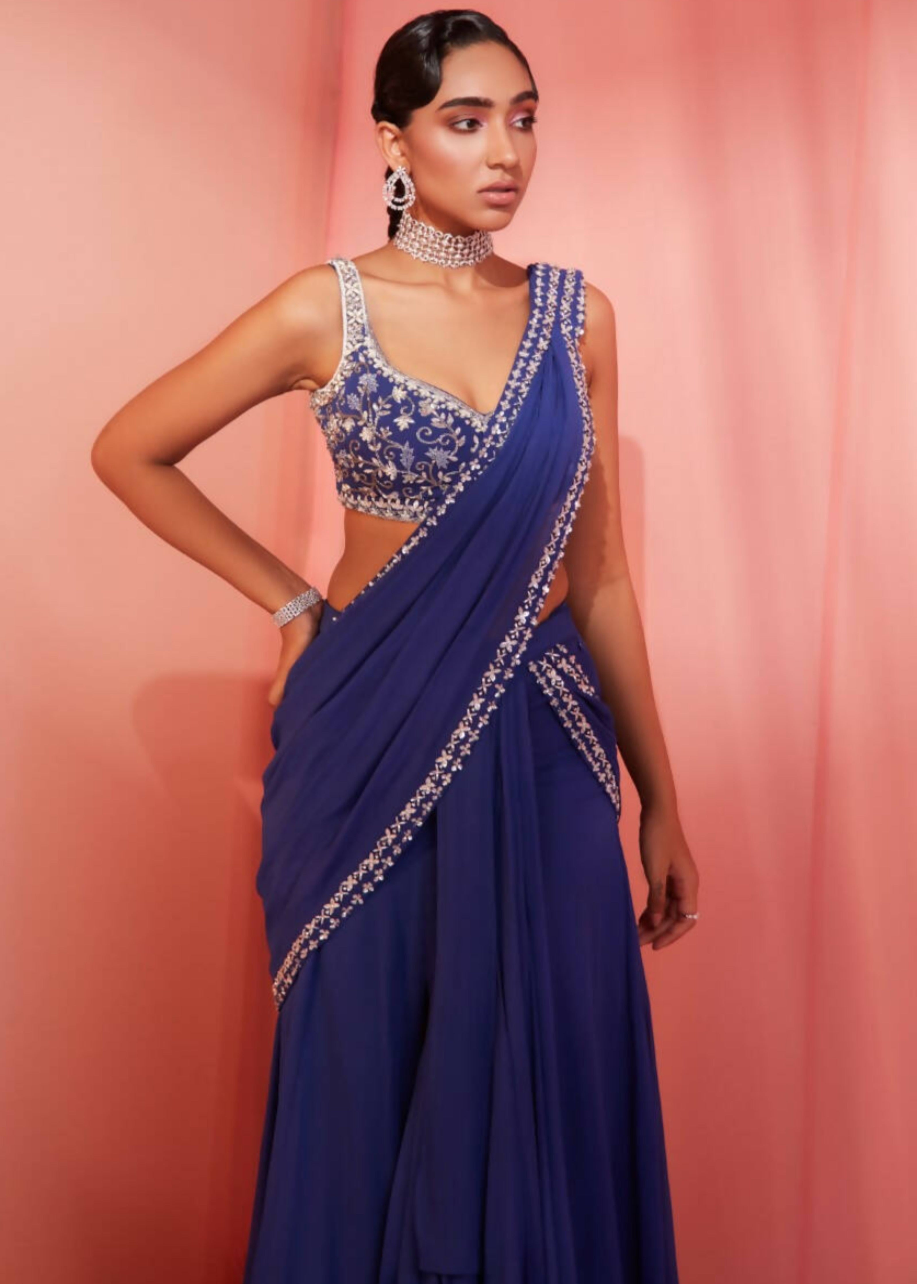 Ink Blue Slit Sari