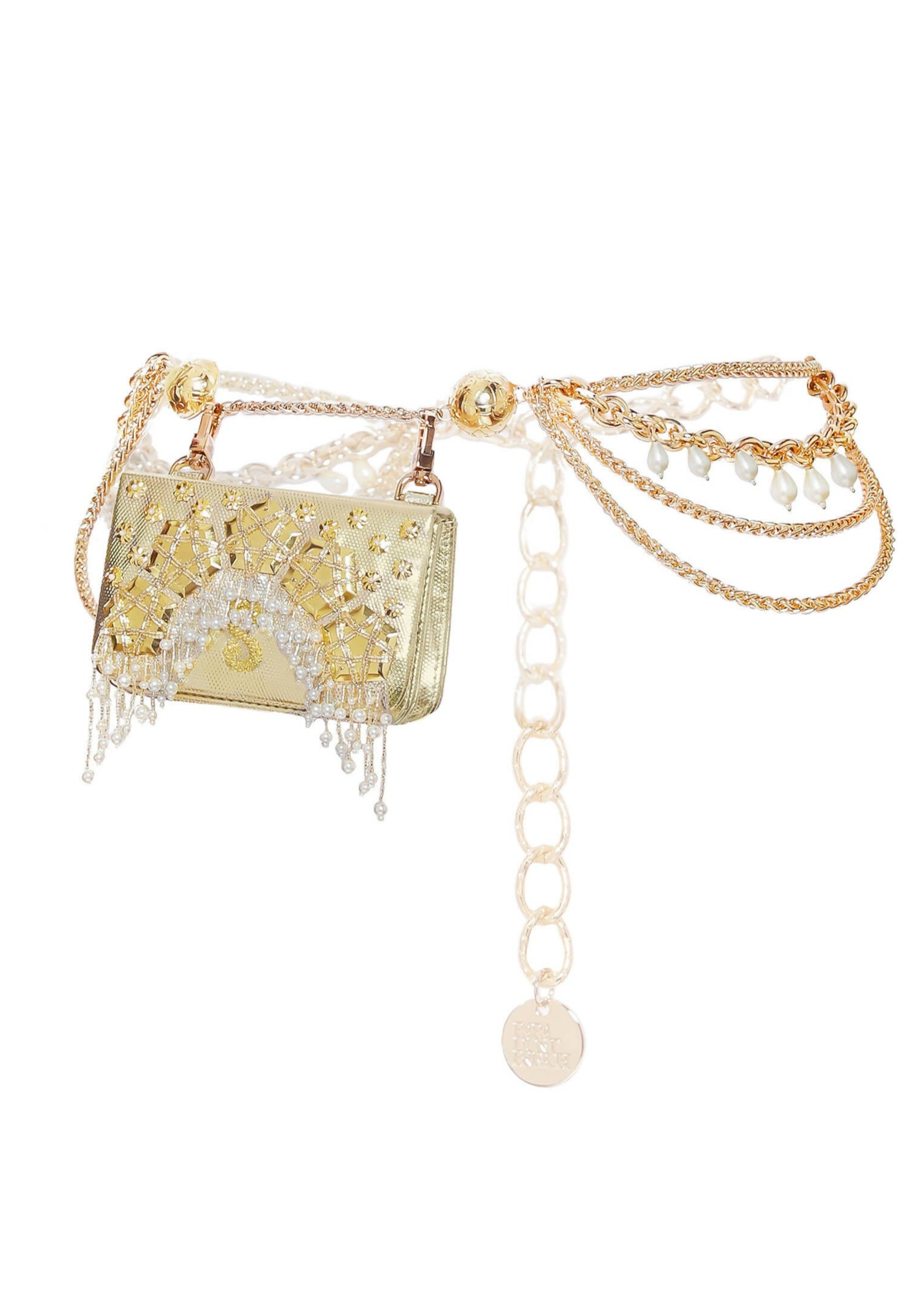 Gold Bridal Chain-Link Belt Bag with Custom Initial