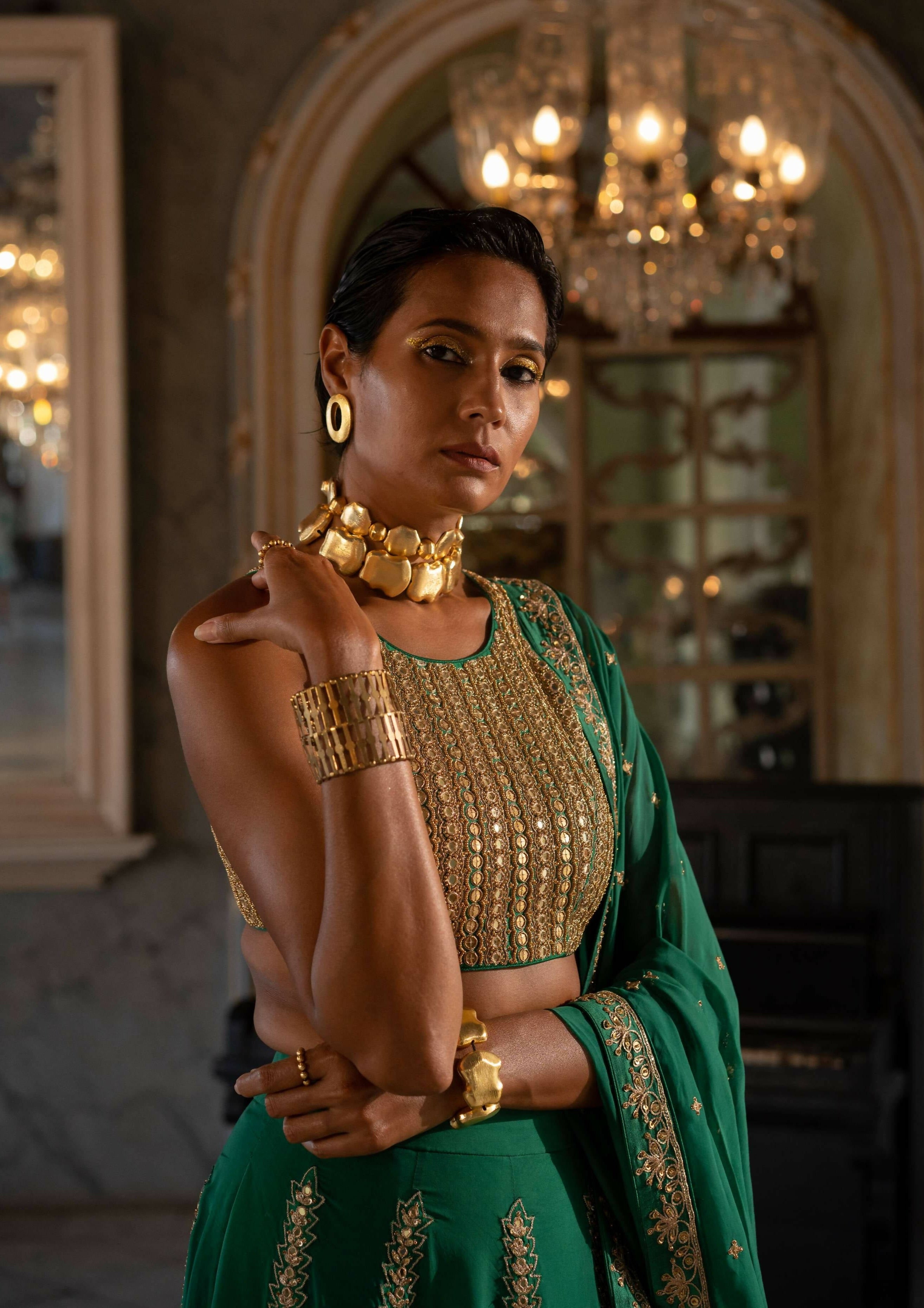Emerald Green Mirror Lehenga Set