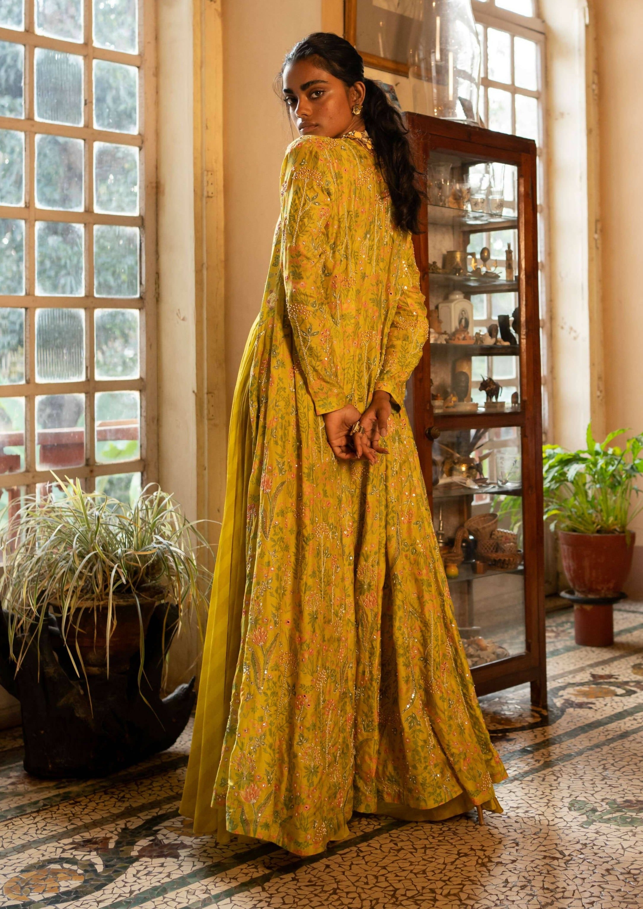 Yellow Tropical Print Jacket Set