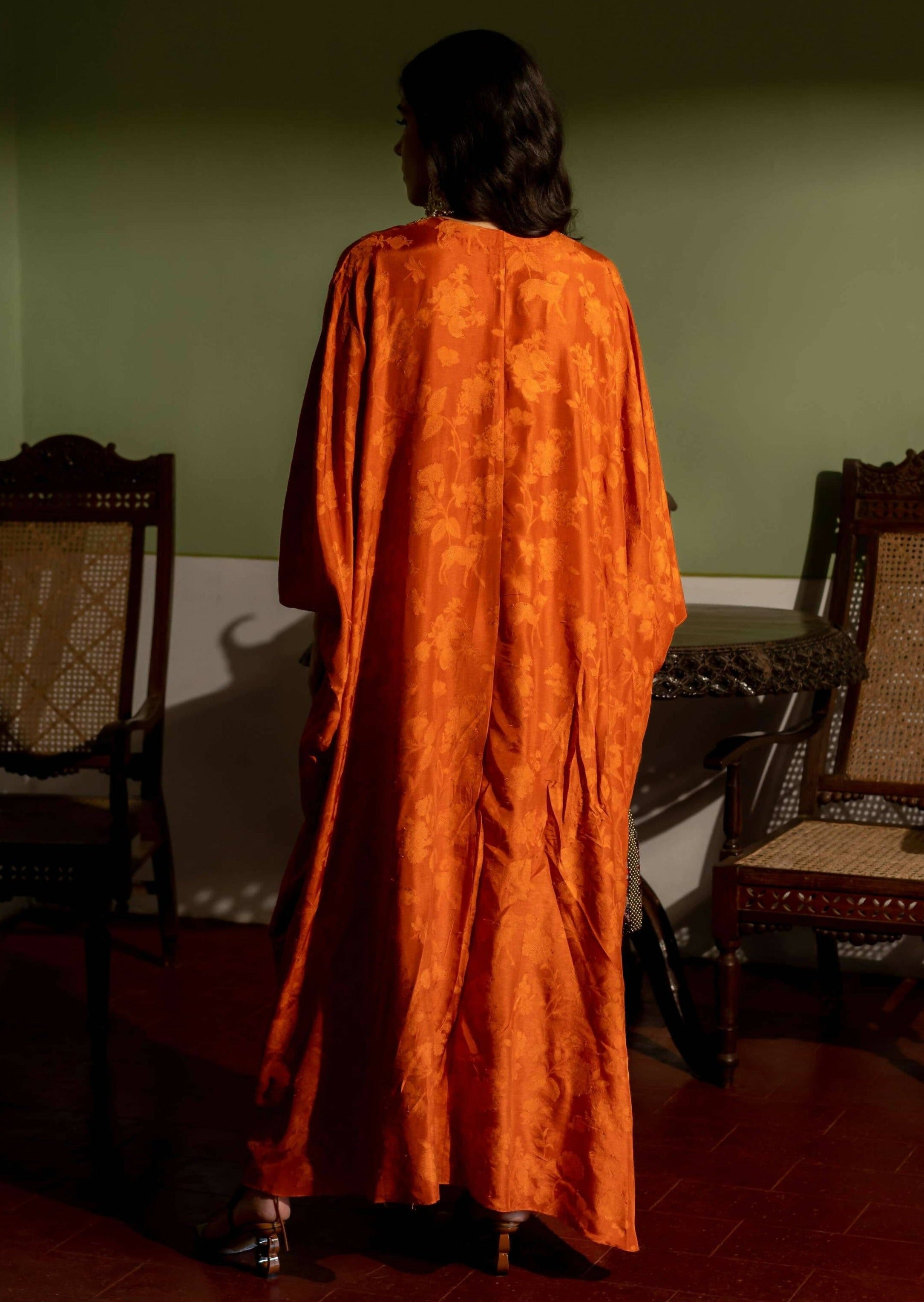 Burnt Orange Self Woven Kaftan
