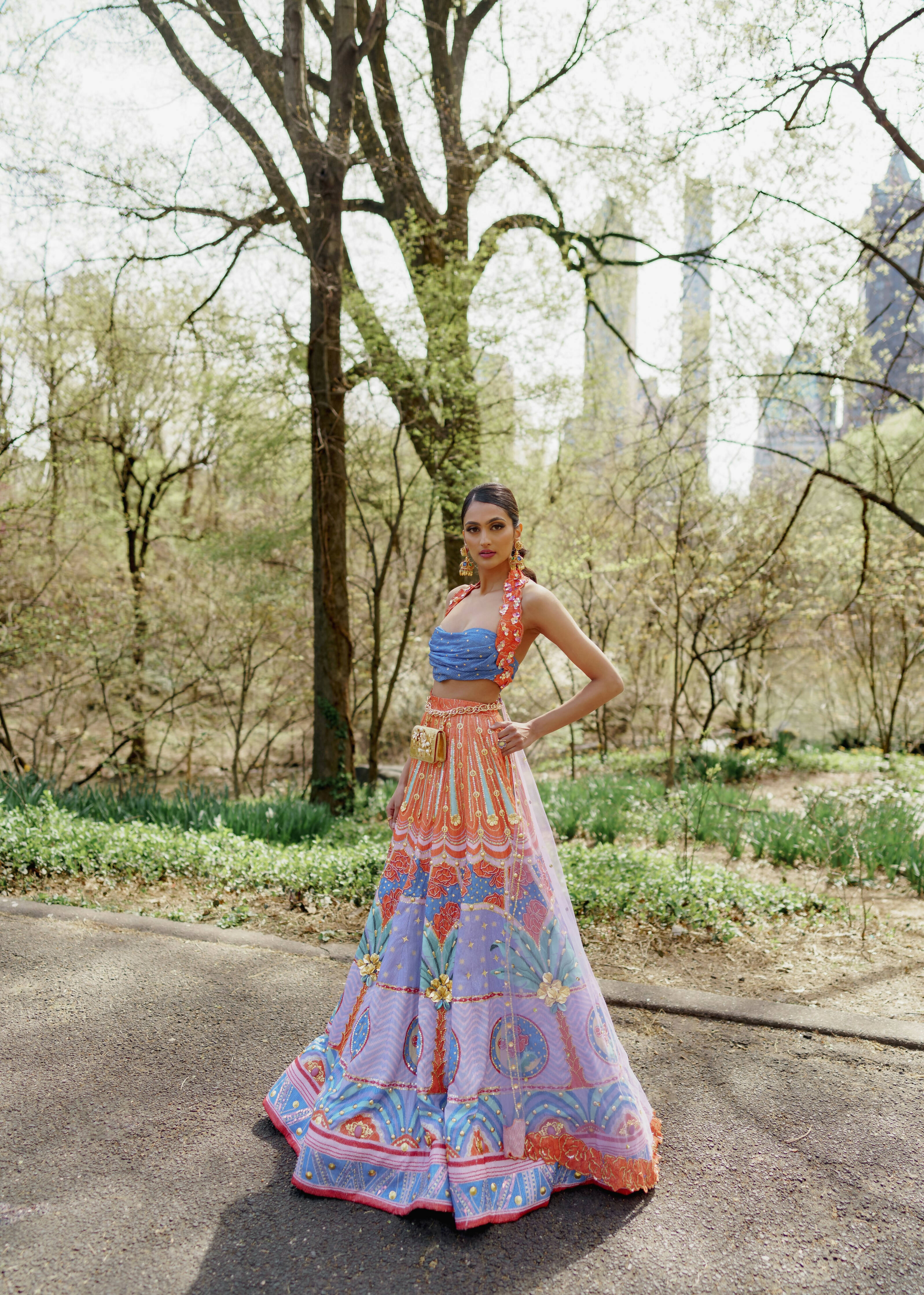 Serenity: Lilac Printed and Embellished Full Lehenga Set