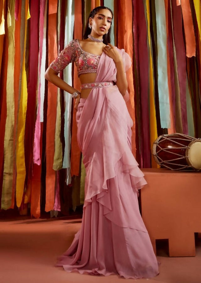 Mauve Ruffle Sari