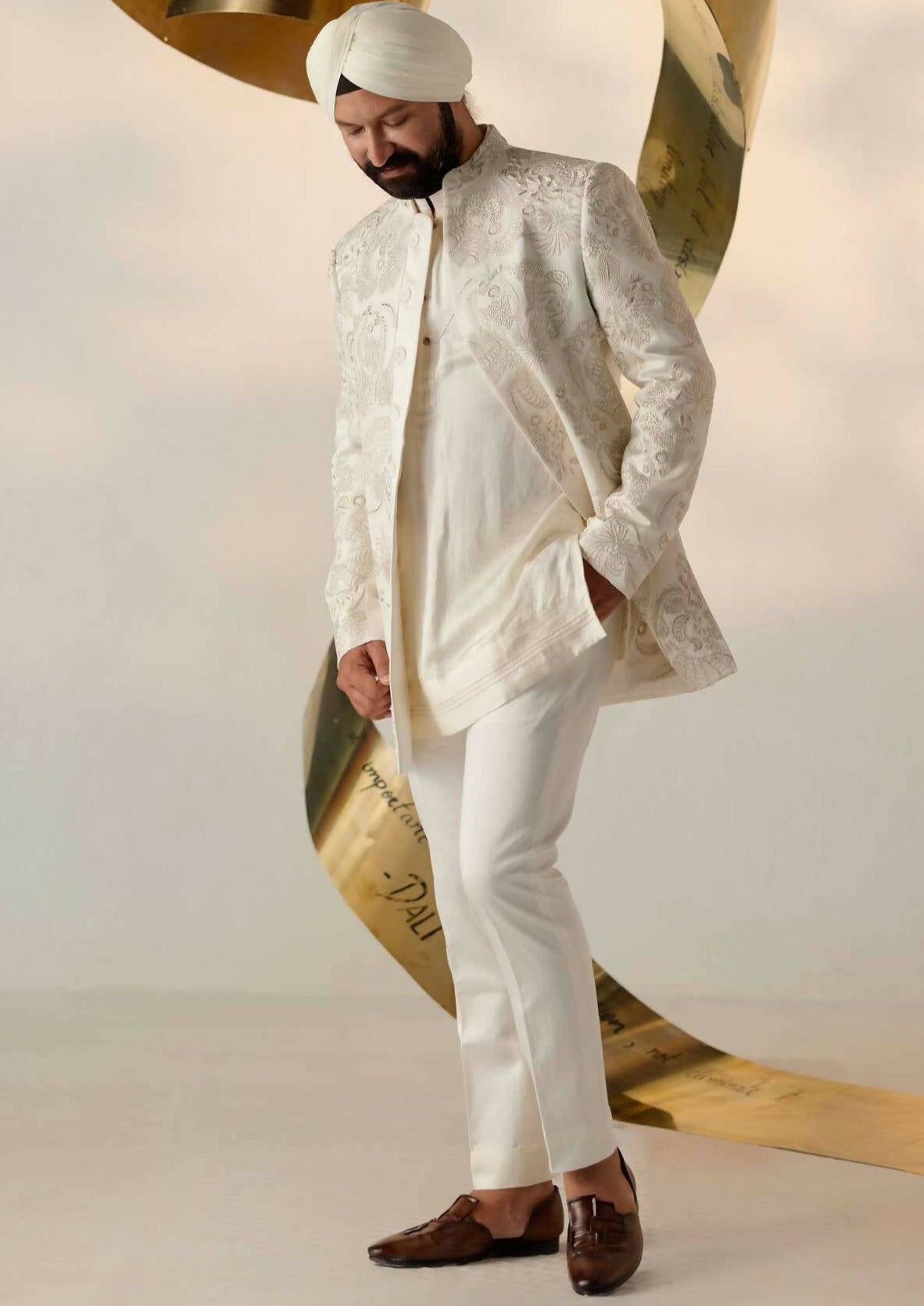 Mother Of Pearl Long Bandhgala Set