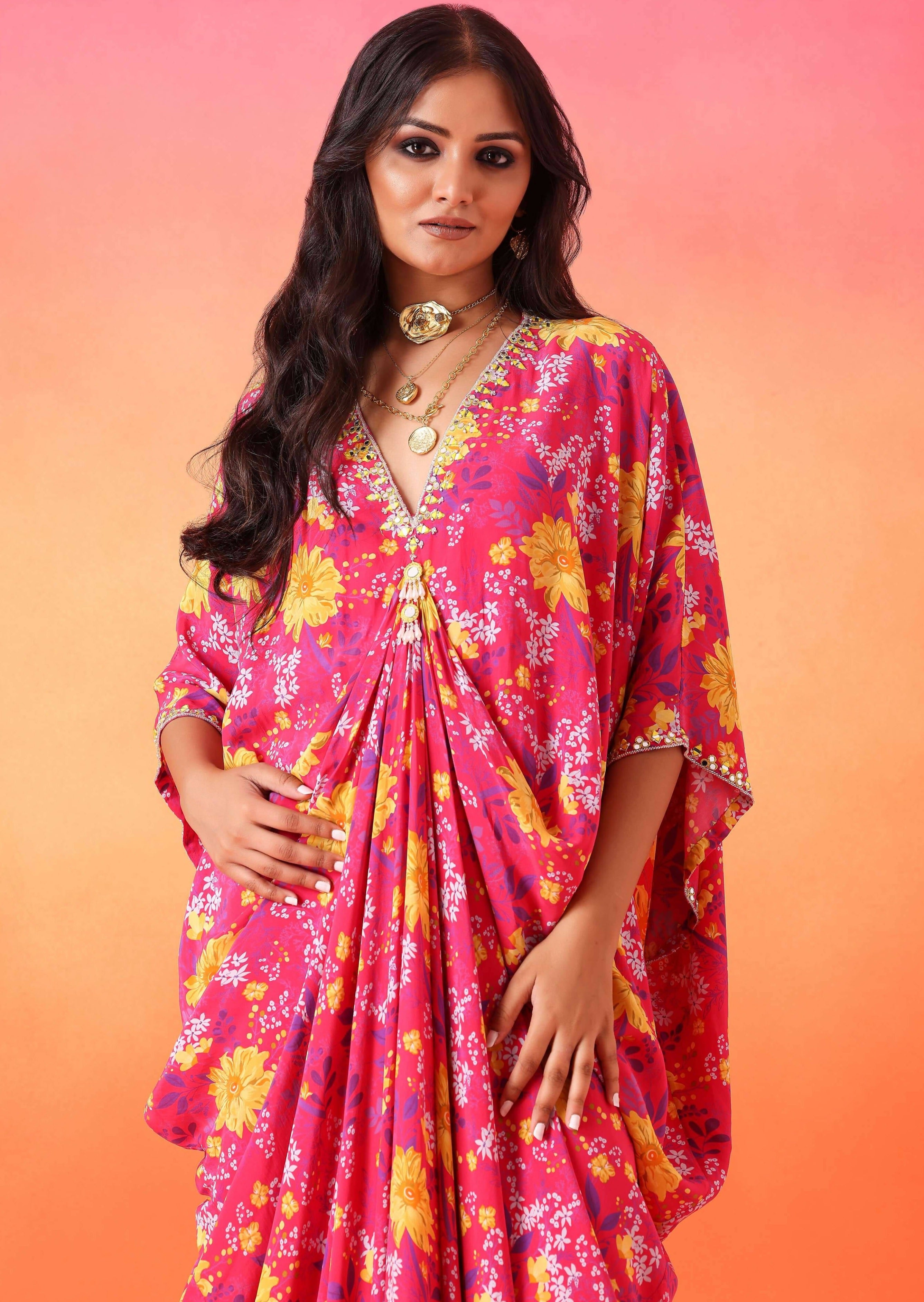 Fuschia Pink Printed Kaftan