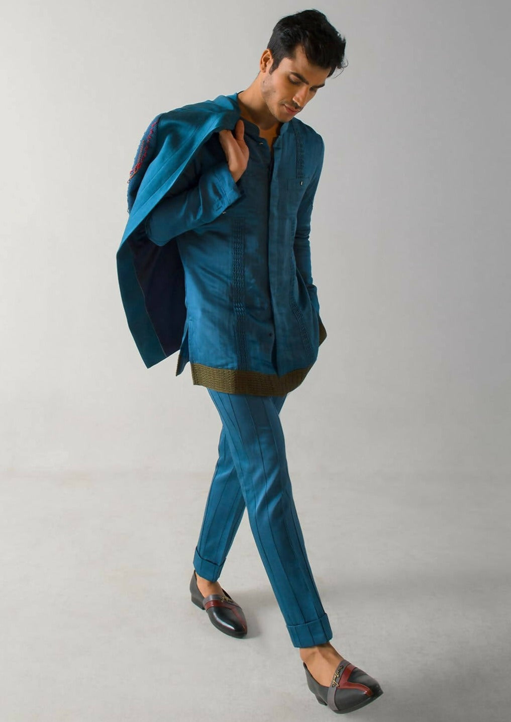 Teal Blue Pintuck Trousers