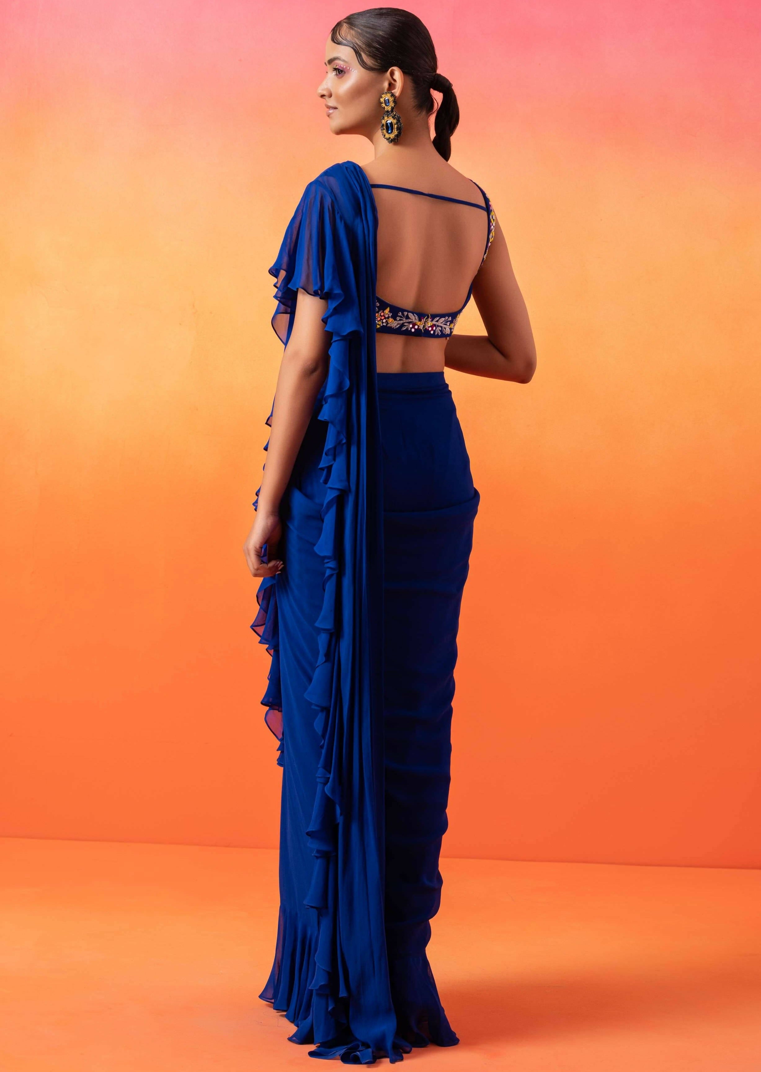 Electric Blue Ruffle Sari