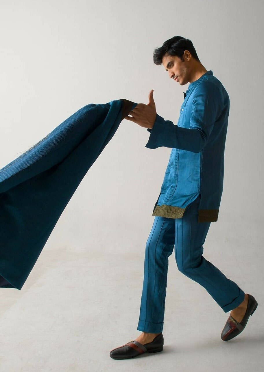 Teal Blue Pintuck Kurta Top