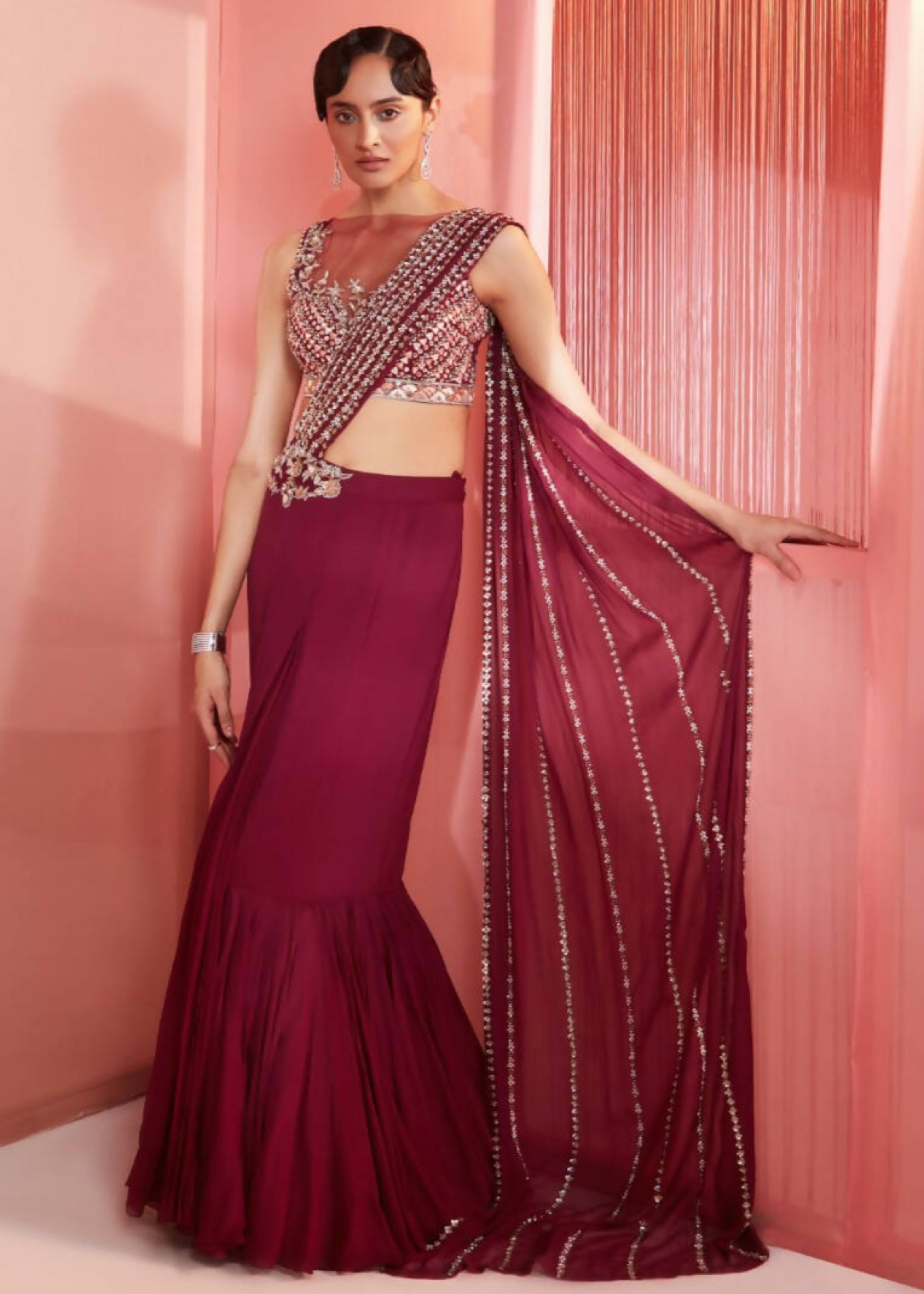 Plum Pre-Draped Sari