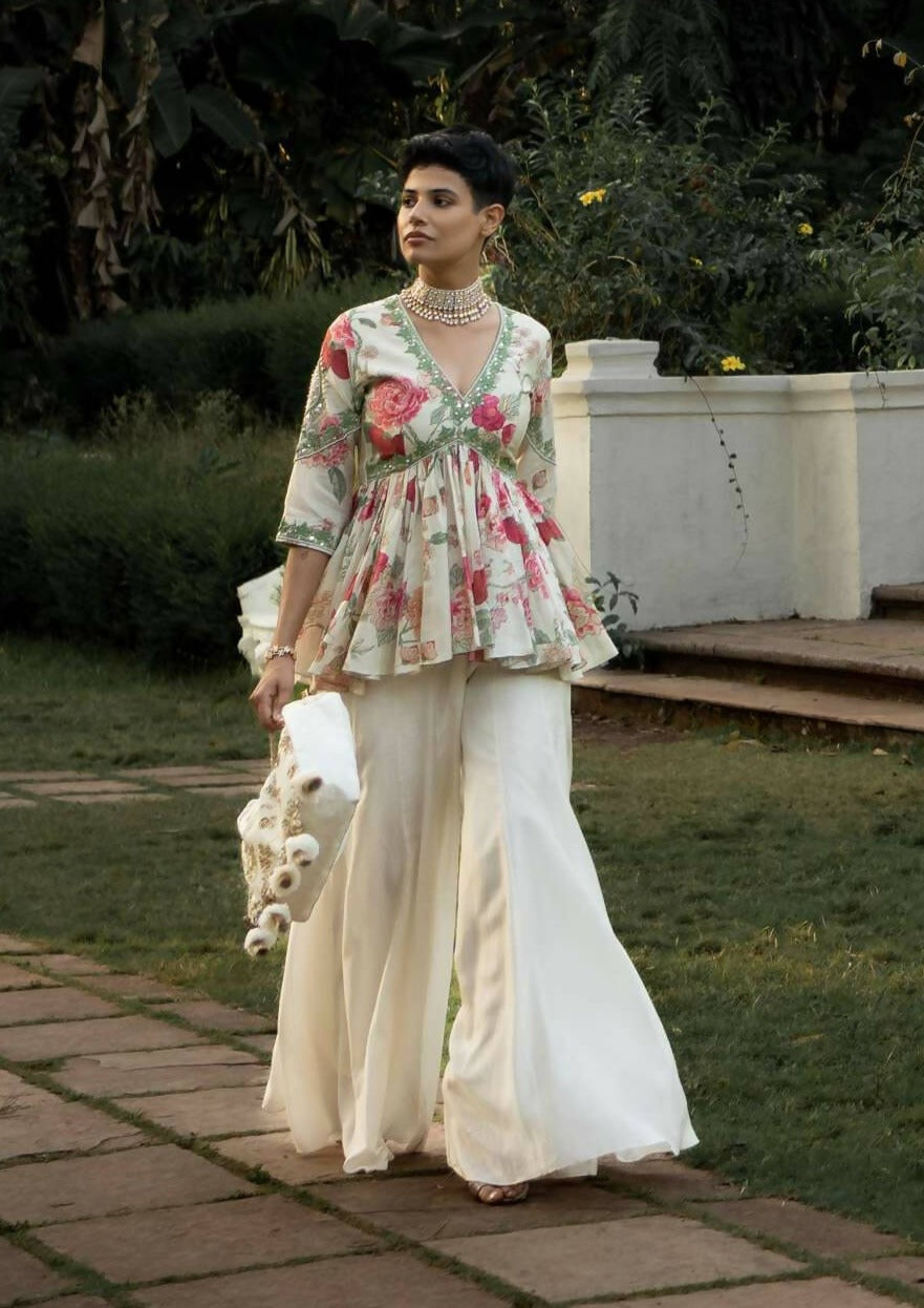 Leaf Floral Petal Peplum Set