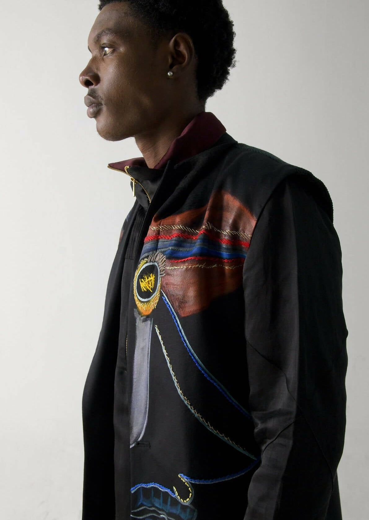 Black Hand Painted Sleeveless Long Jacket