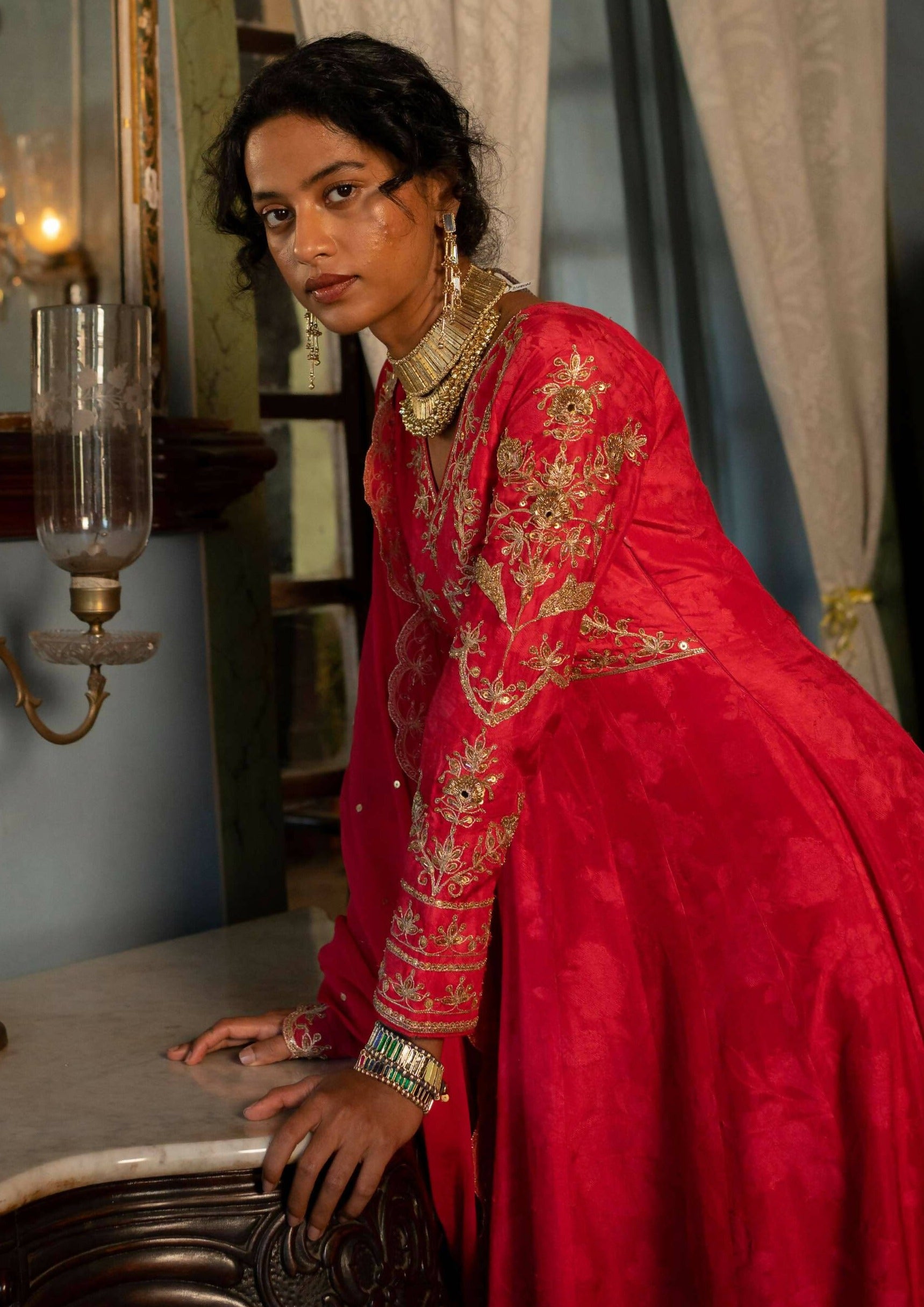 Red Anarkali Set