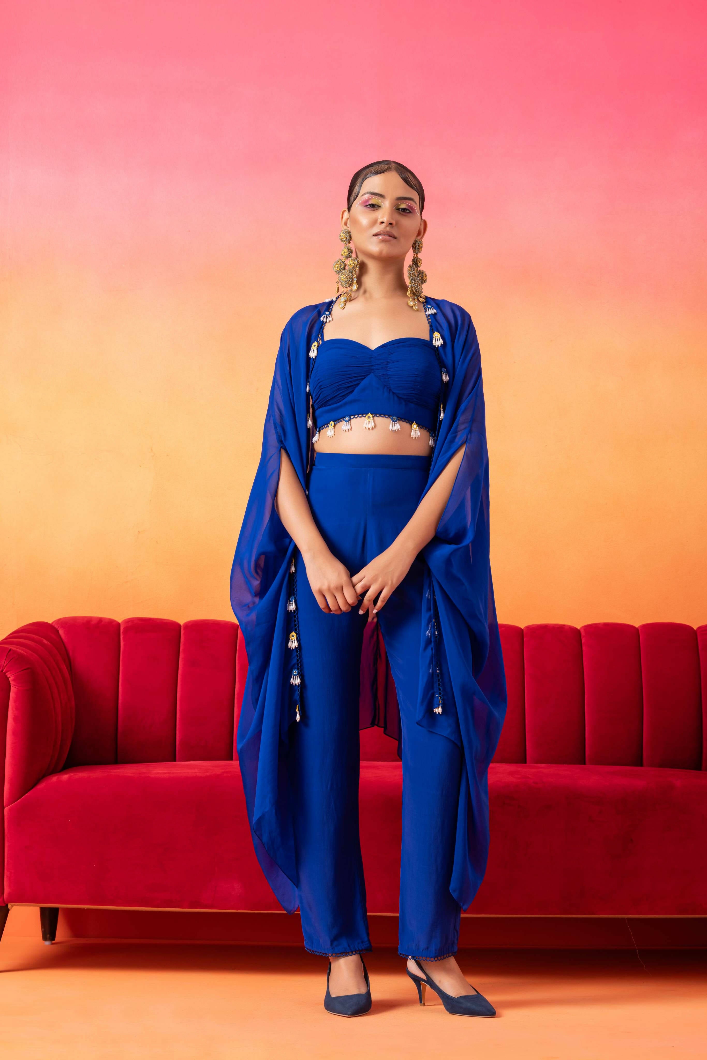 Electric Blue Cape Pant Set