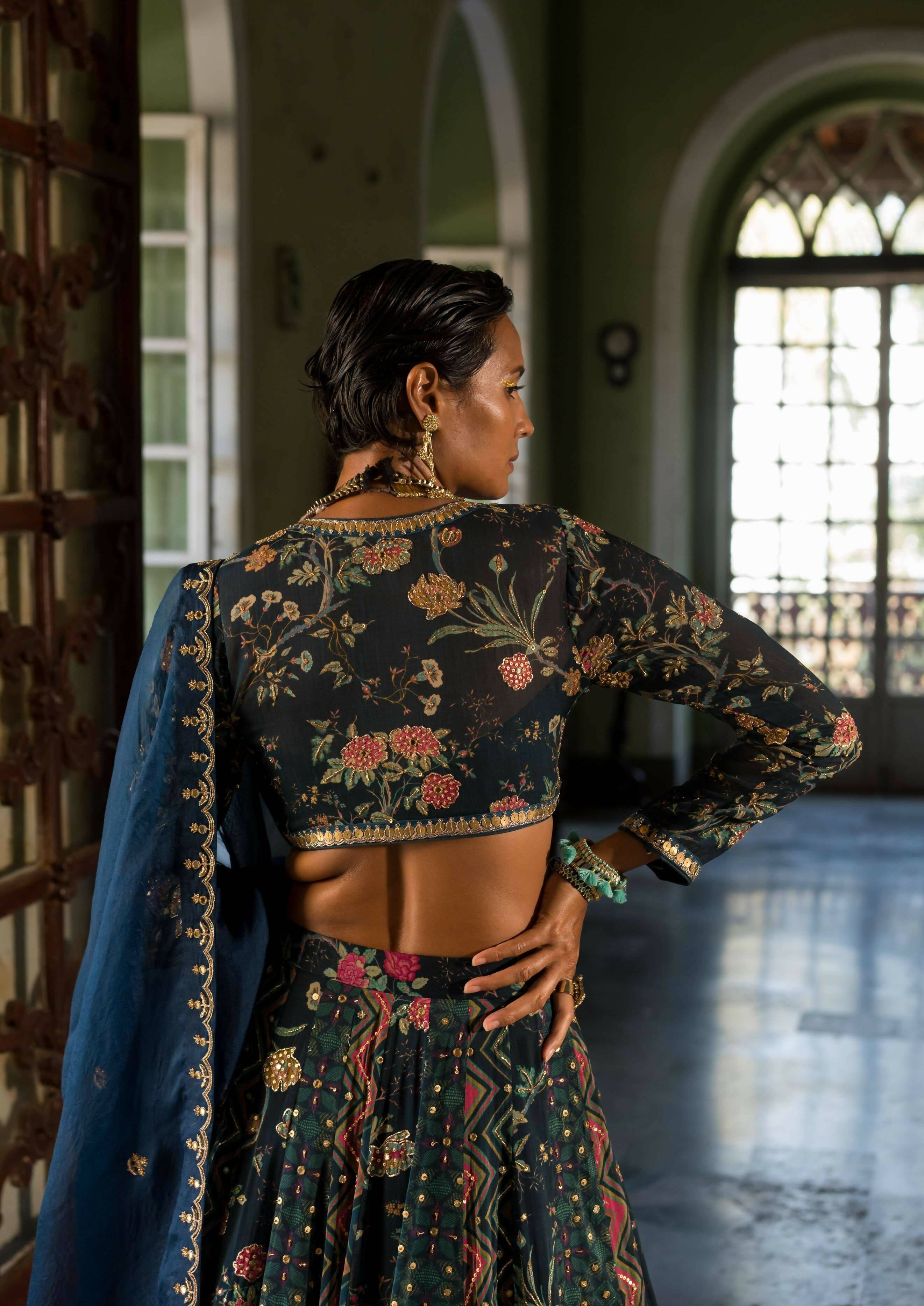 Multi Kali Print Lehenga Set