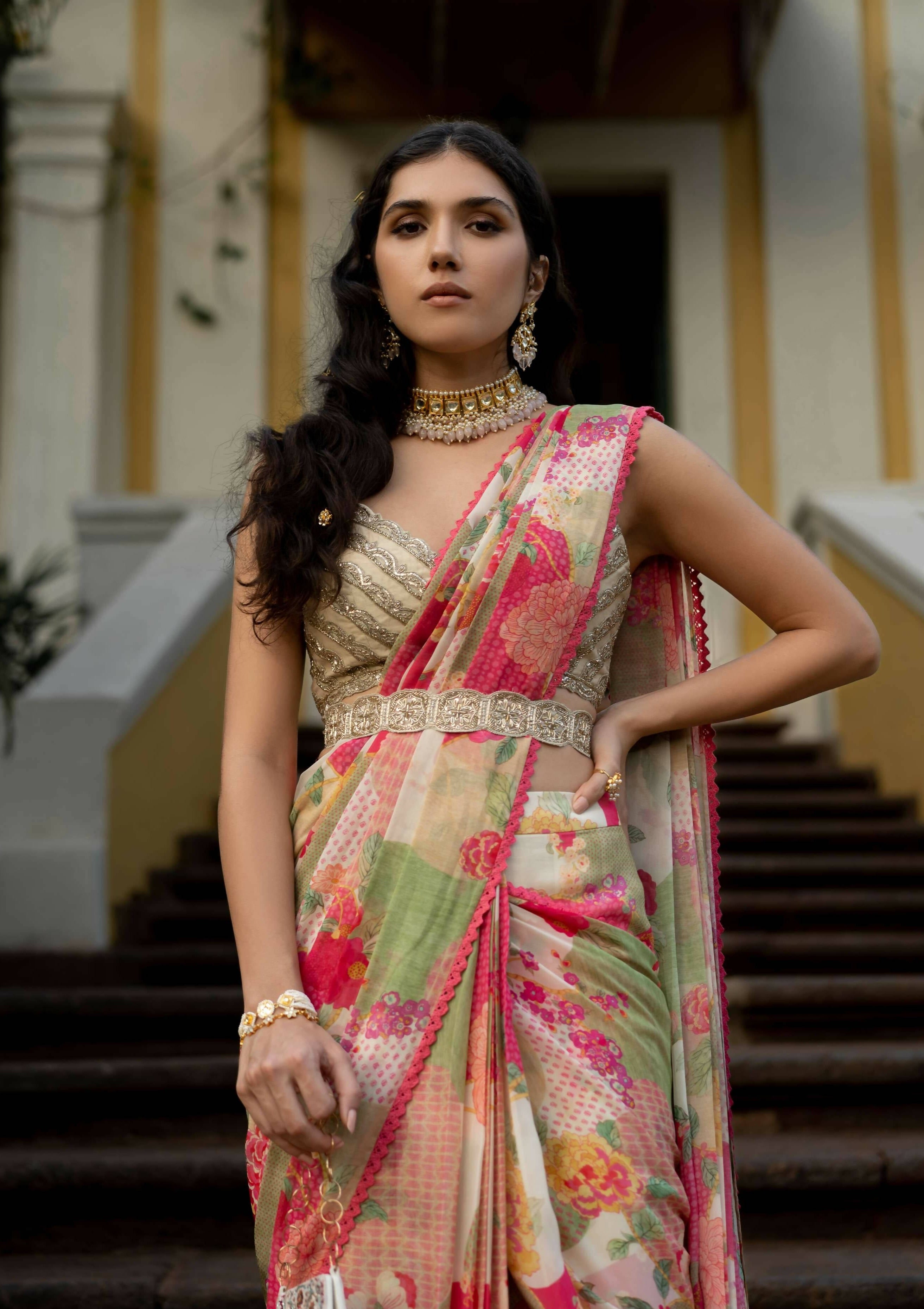 Bloom with Grace Naksha Sari Set