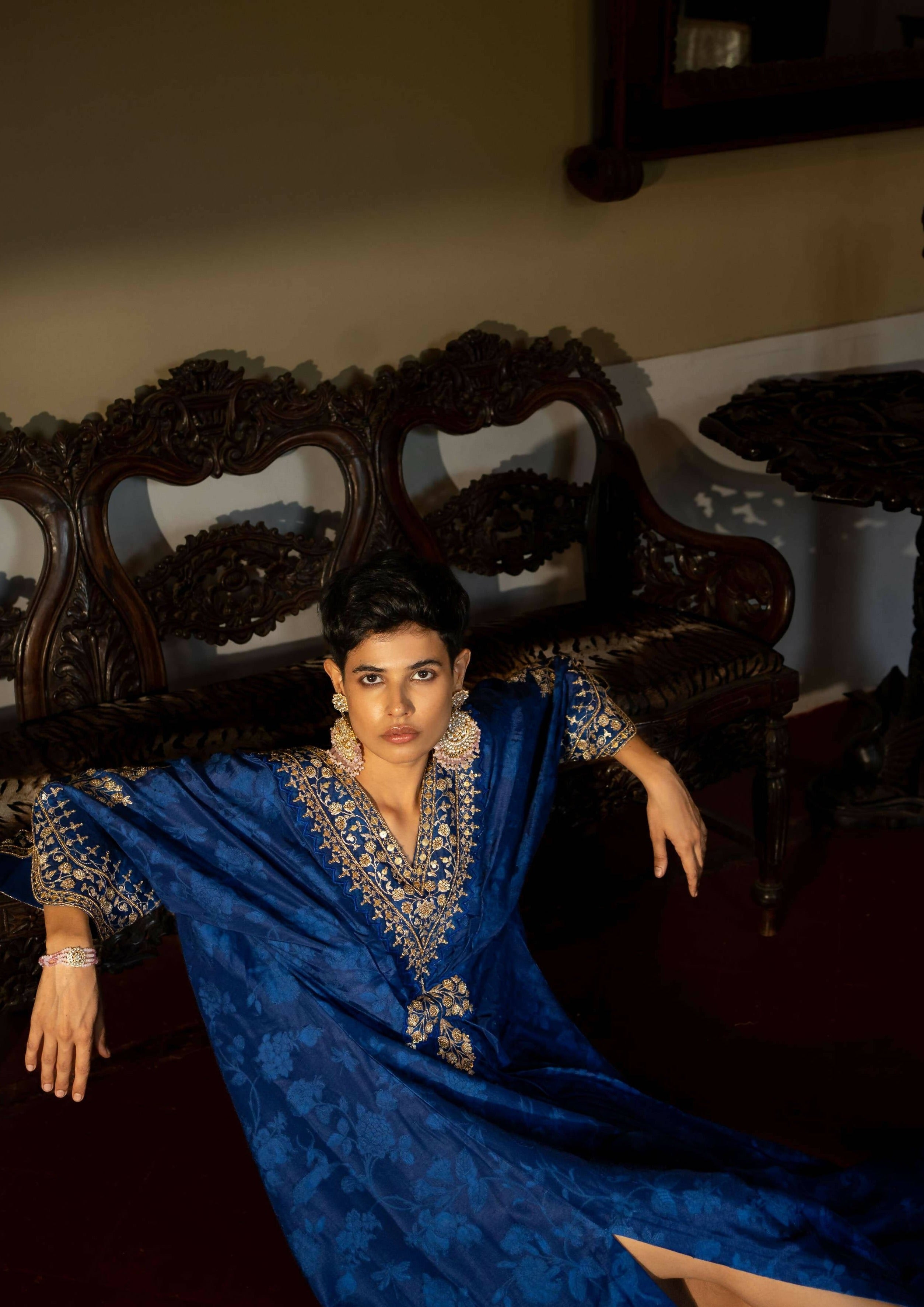 Royal Blue Self Woven Kaftan