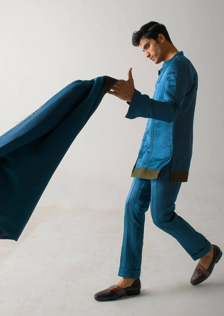 Teal Blue Pintuck Trousers