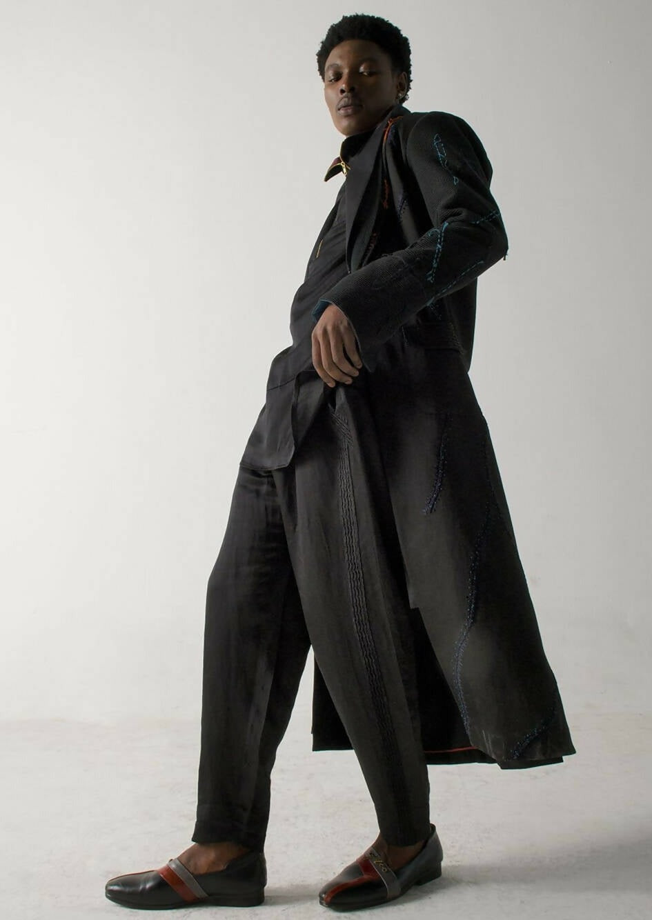 Black Long Overcoat Set