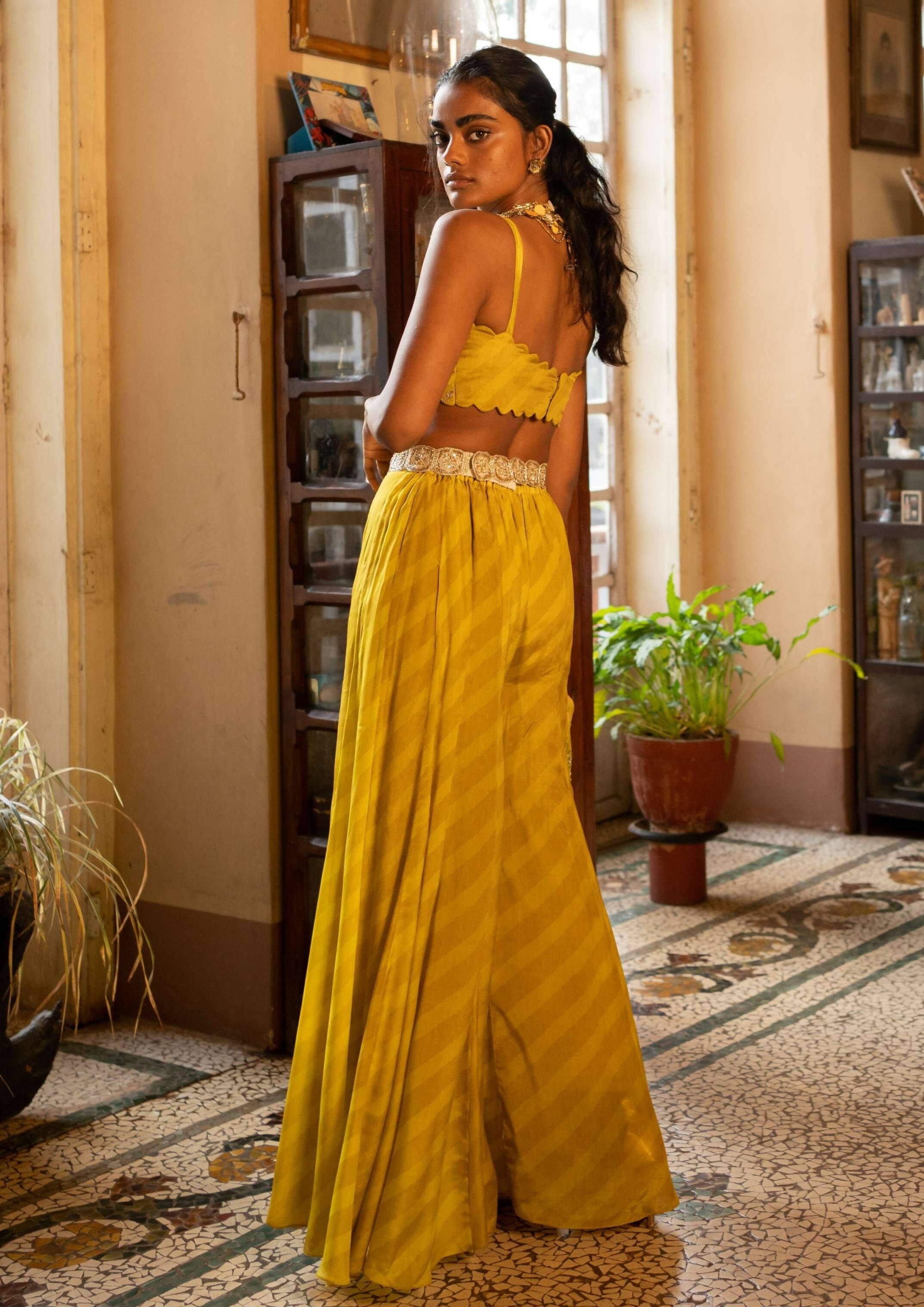Yellow Tropical Print Jacket Set