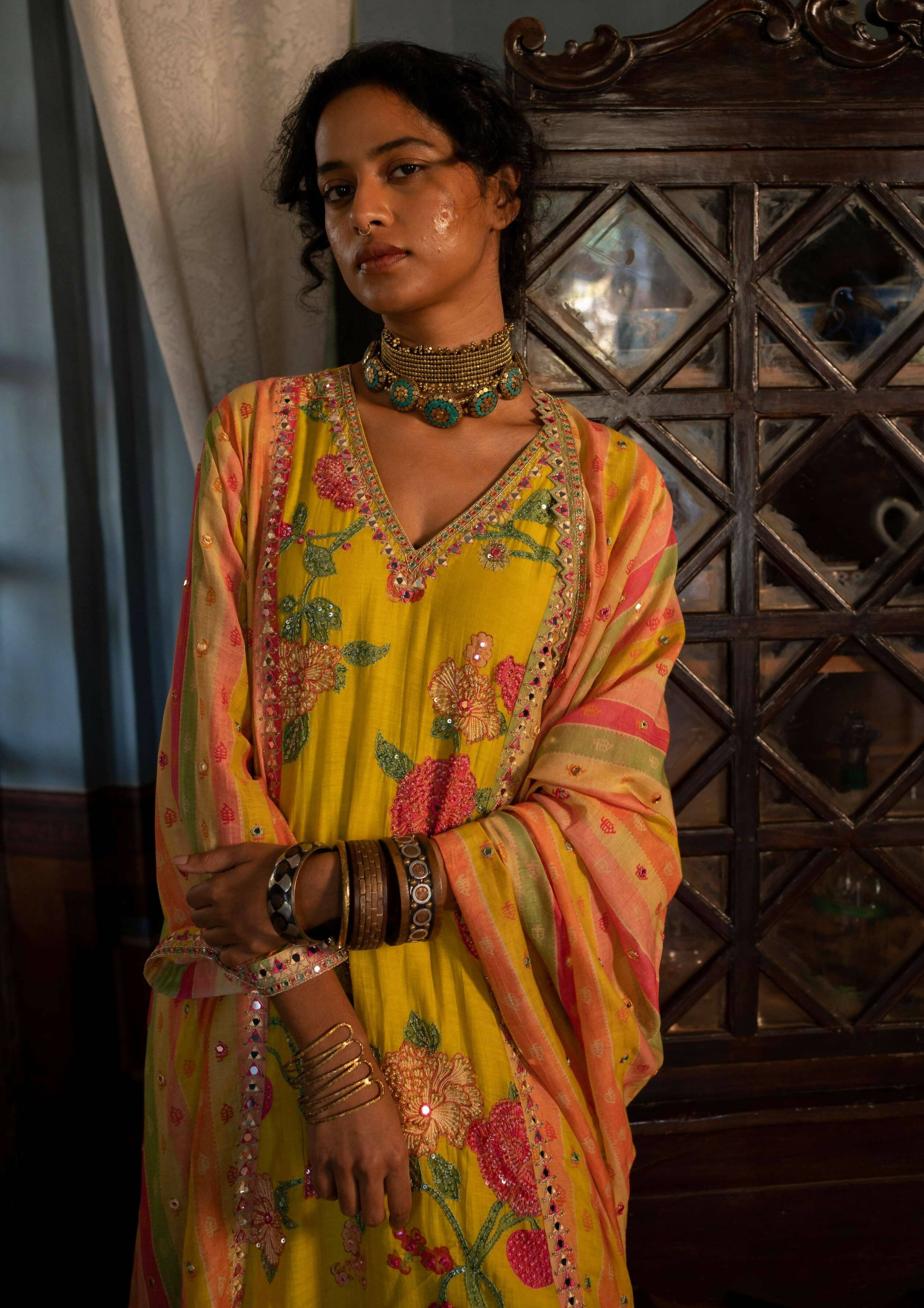Floral Striped Kurta Set